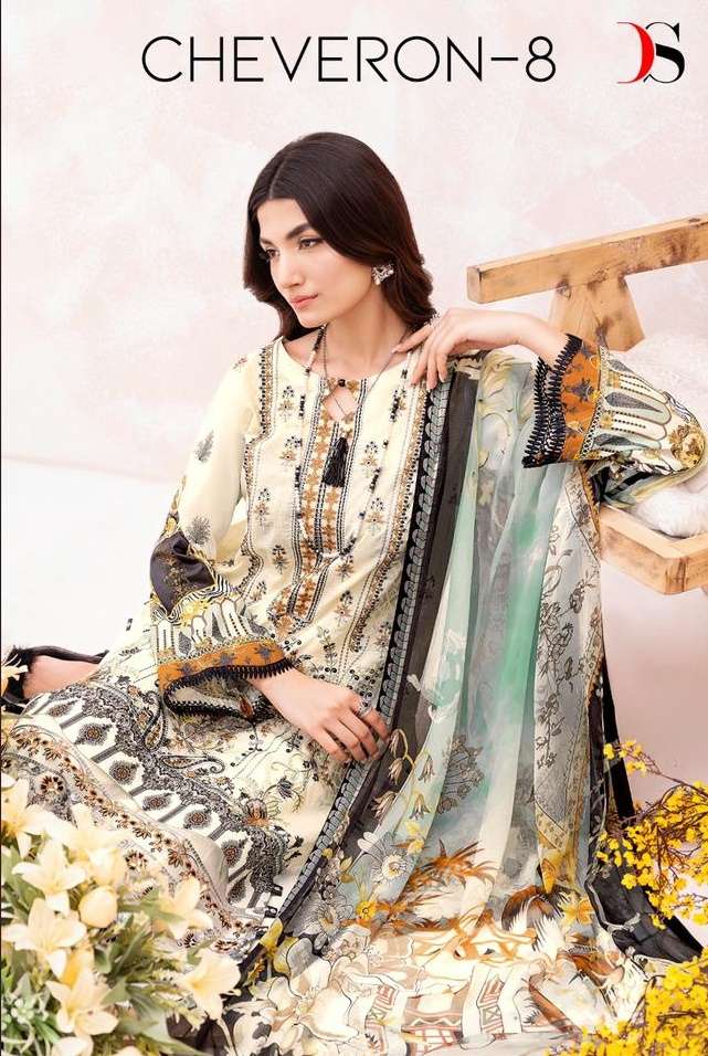 Deepsy Suits Cheveron 8 Cotton with Embroidery Work Pakistani Sawar Suit Collection at best Price Chiffon Dupatta - jilaniwholesalesuit