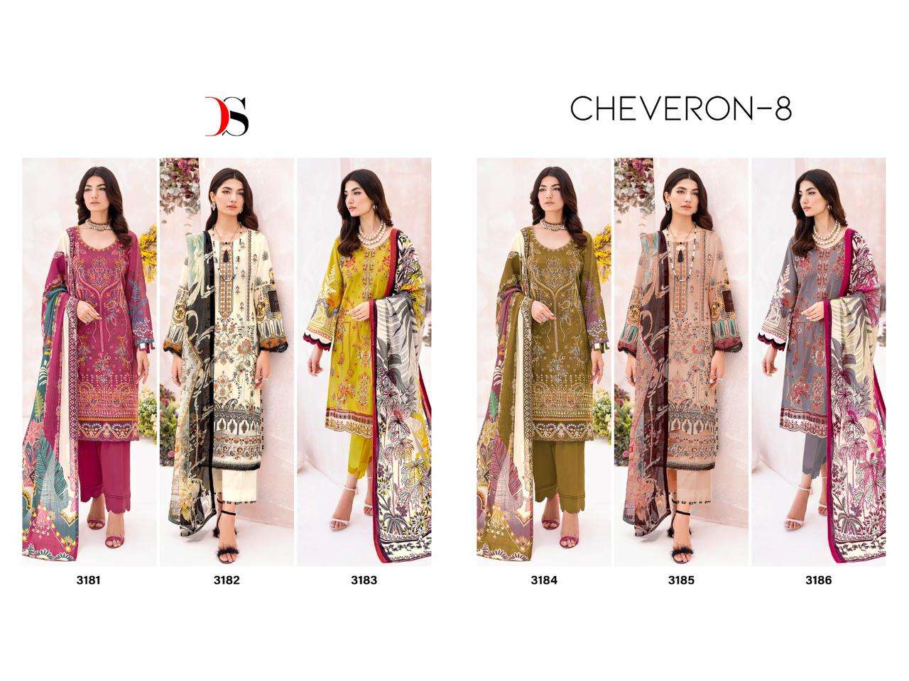 Deepsy Suits Cheveron 8 Cotton with Embroidery Work Pakistani Sawar Suit Collection at best Price Chiffon Dupatta - jilaniwholesalesuit
