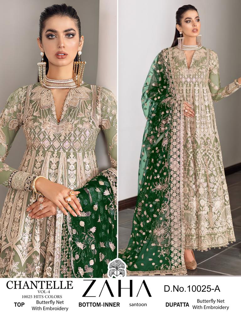 Zaha Chantelle Vol 4 Butterflay Net With Embroidery Work Salwar Suit Supplier In Surat - jilaniwholesalesuit