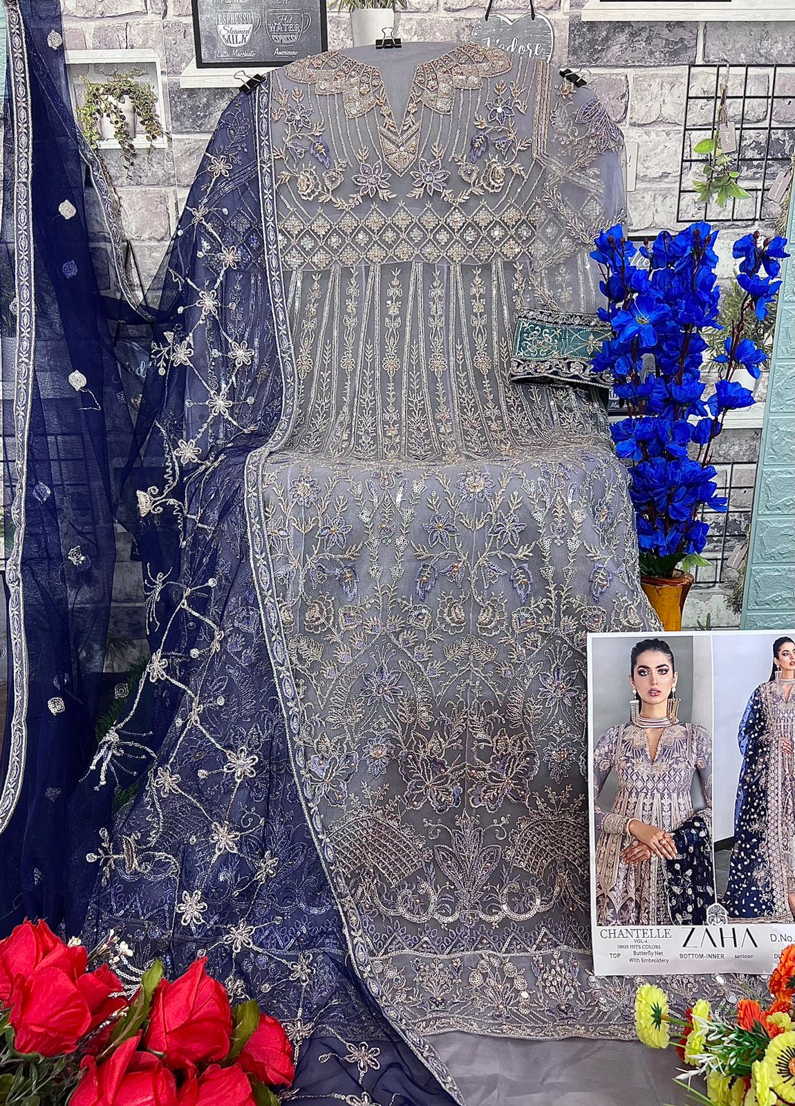 Zaha Chantelle Vol 4 Butterflay Net With Embroidery Work Salwar Suit Supplier In Surat - jilaniwholesalesuit
