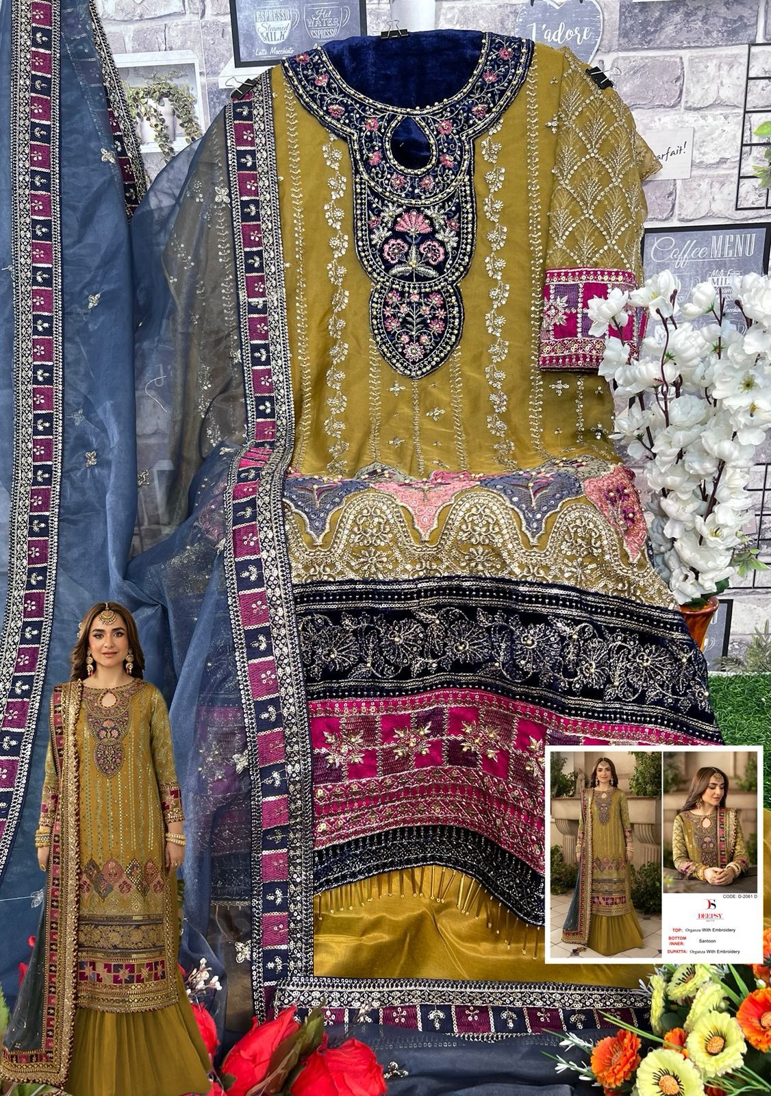Deepsy Suits D.no. D-2061 Organza With Embridery Work pakistani georgette suits online - jilaniwholesalesuit