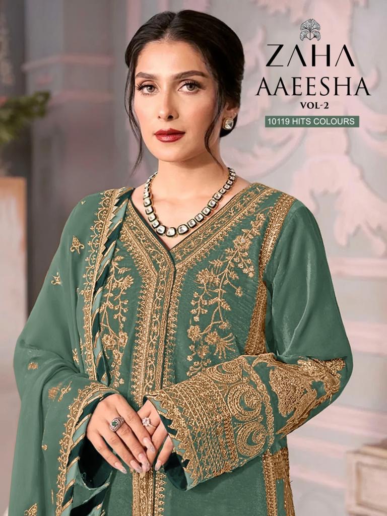 Zaha aaeesha vol 2 Georgette with embroidery work Pakistani wedding salwar suits collection - jilaniwholesalesuit