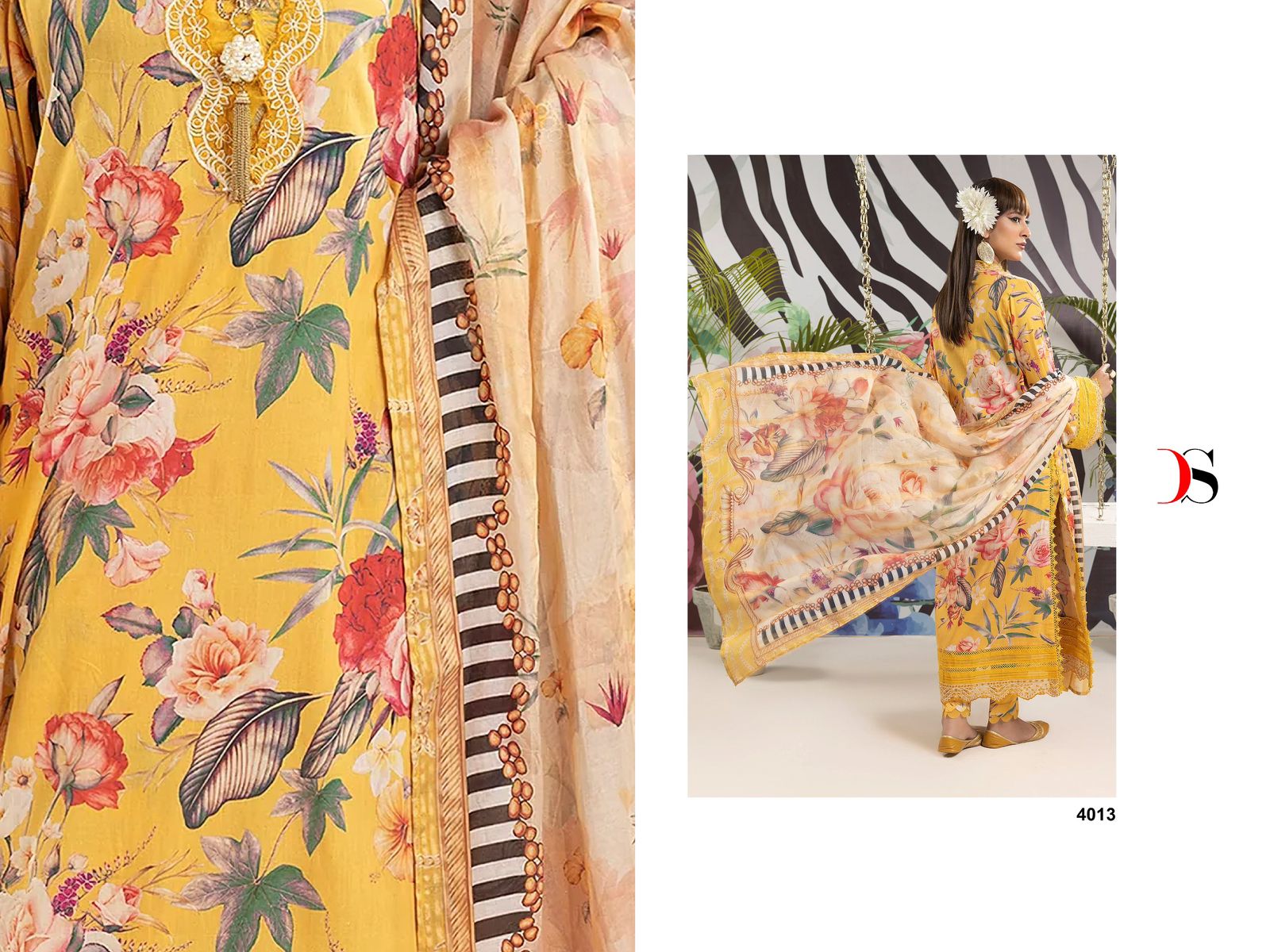 Deepsy Suits Adan's Prints 24 Cotton With Embroidery Work Chiffon Dupatta Pakistani Suits Wholesale Supplier In Surat - jilaniwholesalesuit