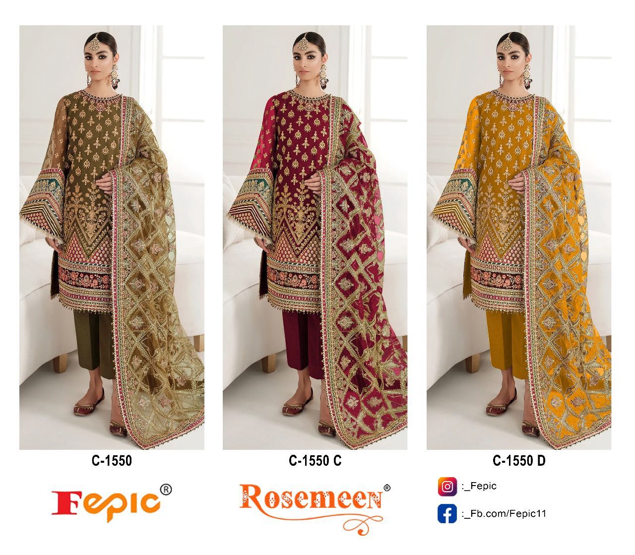Fepic Rosemeen D.no. C 1550 Organza With Embroidery Work Salwar Kameez At Wholesale Rate - jilaniwholesalesuit