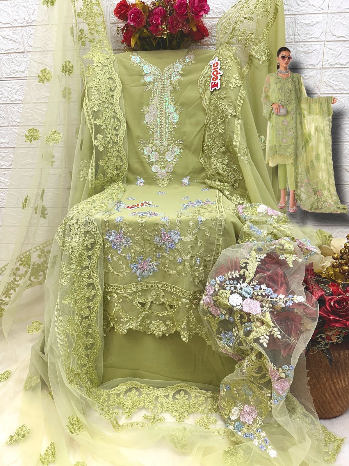 Fepic Rosemeen Maria B Embroide Vol 6 Georgette With Embroidery Work Pakistani Georgette Dresses - jilaniwholesalesuit