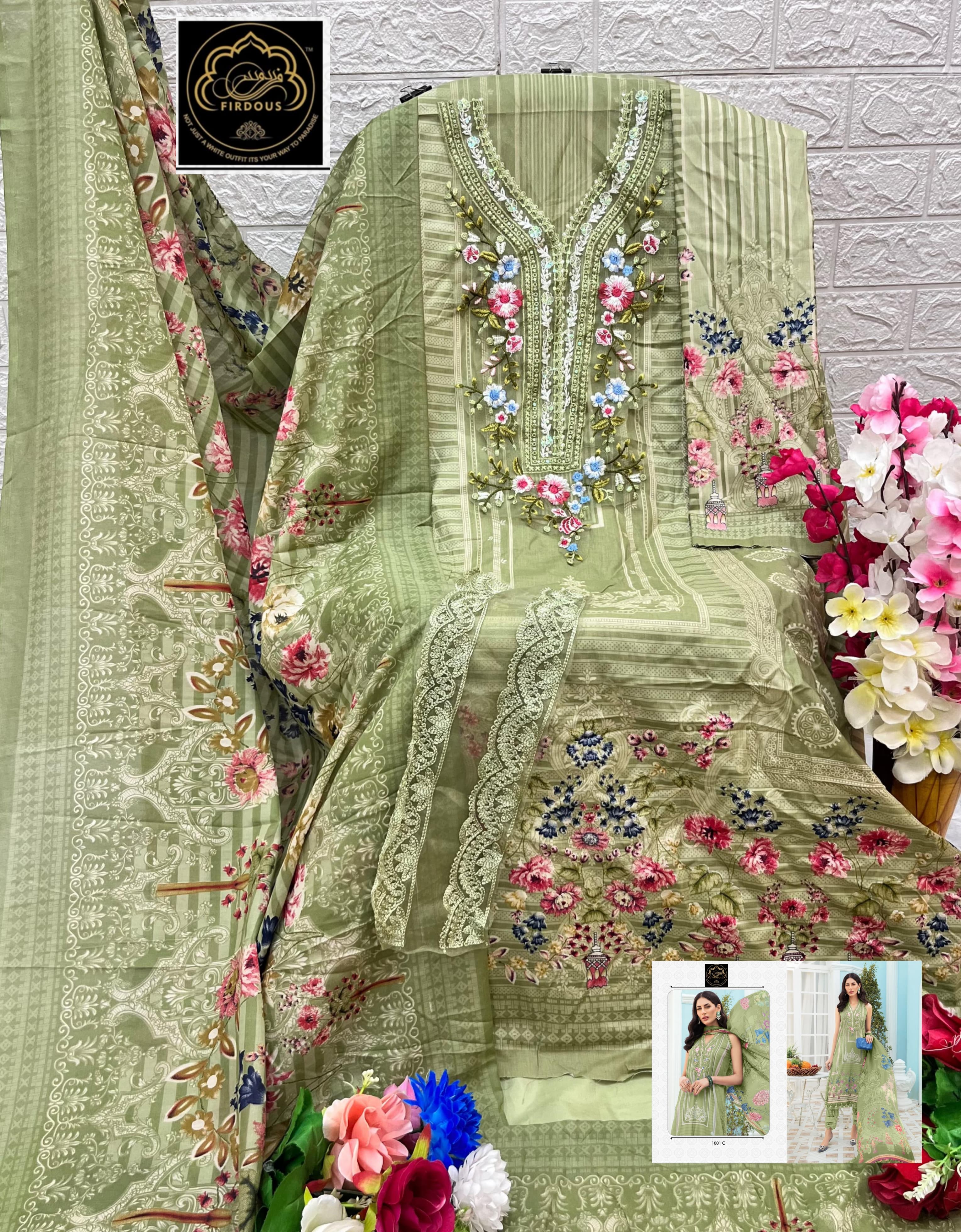 Firdous Maria.B. Vol 1 Cotton Printed With Embroidery Work Chiffon Dupatta Pakistani Suits Online In India - jilaniwholesalesuit