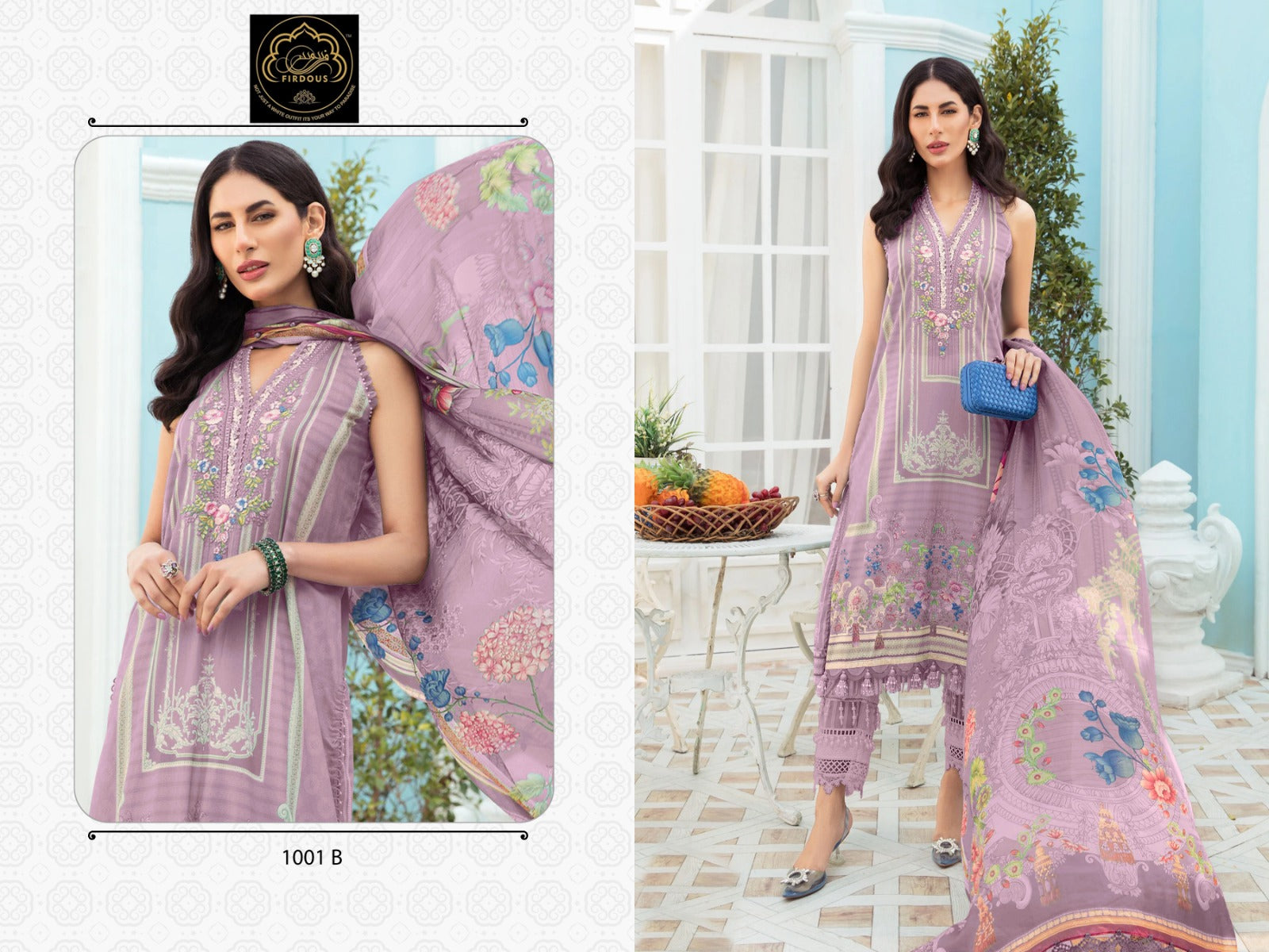 Firdous maria.b. vol 1 cotton printed with embroidery work Cotton dupatta pakistani suits online in india - jilaniwholesalesuit