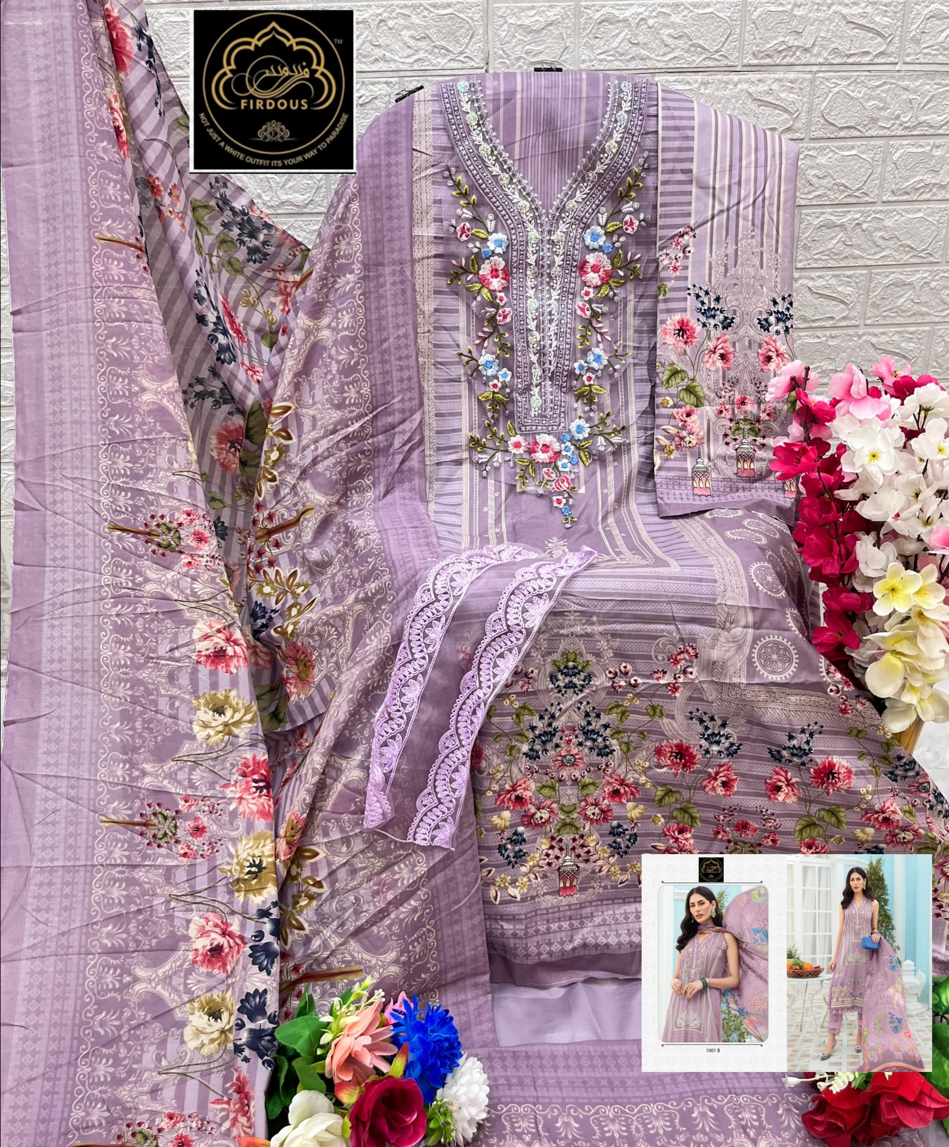 Firdous Maria.B. Vol 1 Cotton Printed With Embroidery Work Chiffon Dupatta Pakistani Suits Online In India - jilaniwholesalesuit