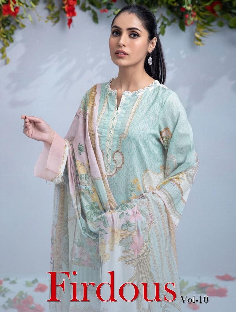 Shraddha designer firdous vol 10 lawn cotton with embroidery work cotton dupatta pakistani suits Manufacturer In Surat - jilaniwholesalesuit