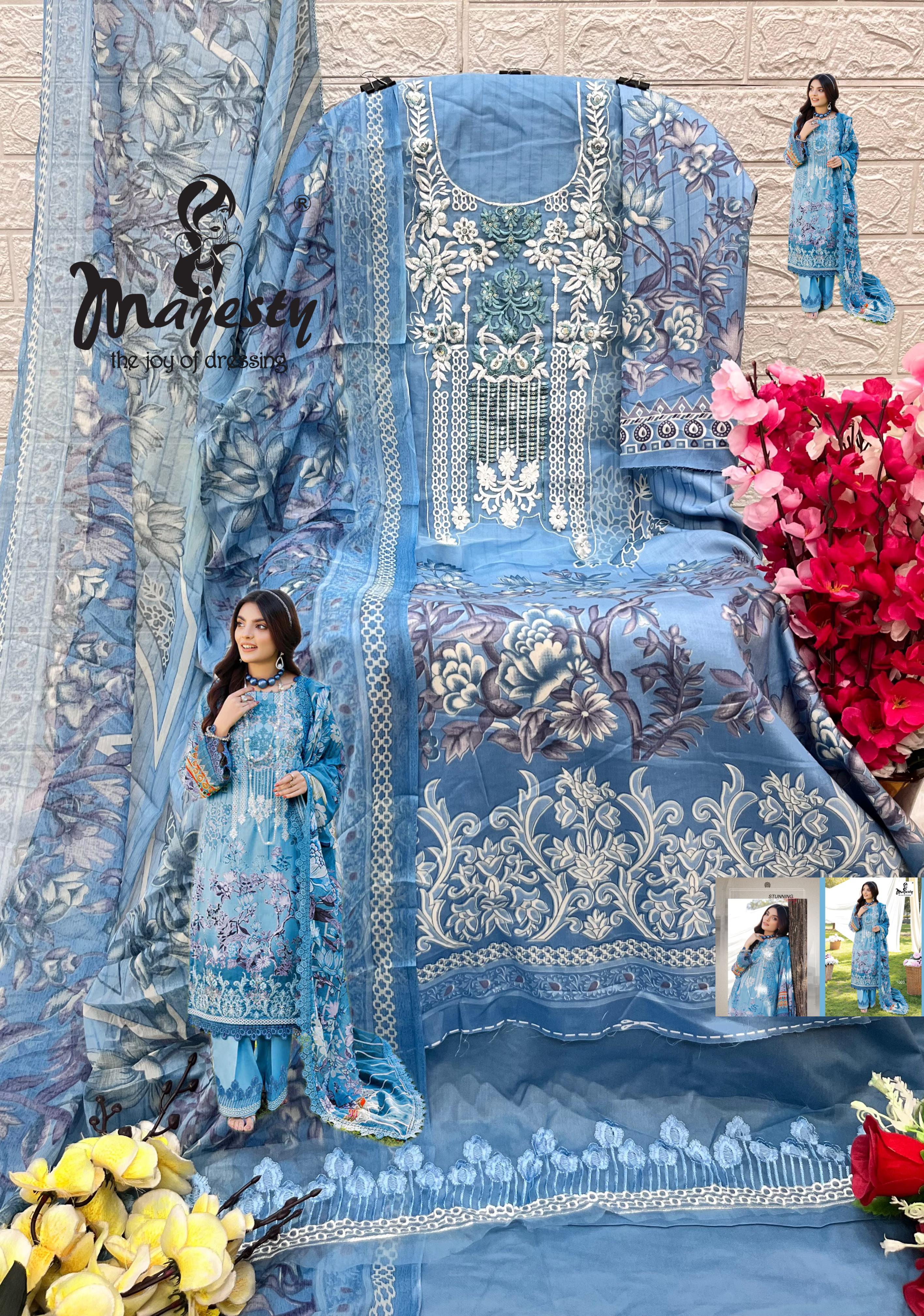 Majesty Firdous Vol 7 Jam Cotton With Patch Embroidery Work Chiffon Dupatta Pakistani Patch Work Salwar Suits - jilaniwholesalesuit