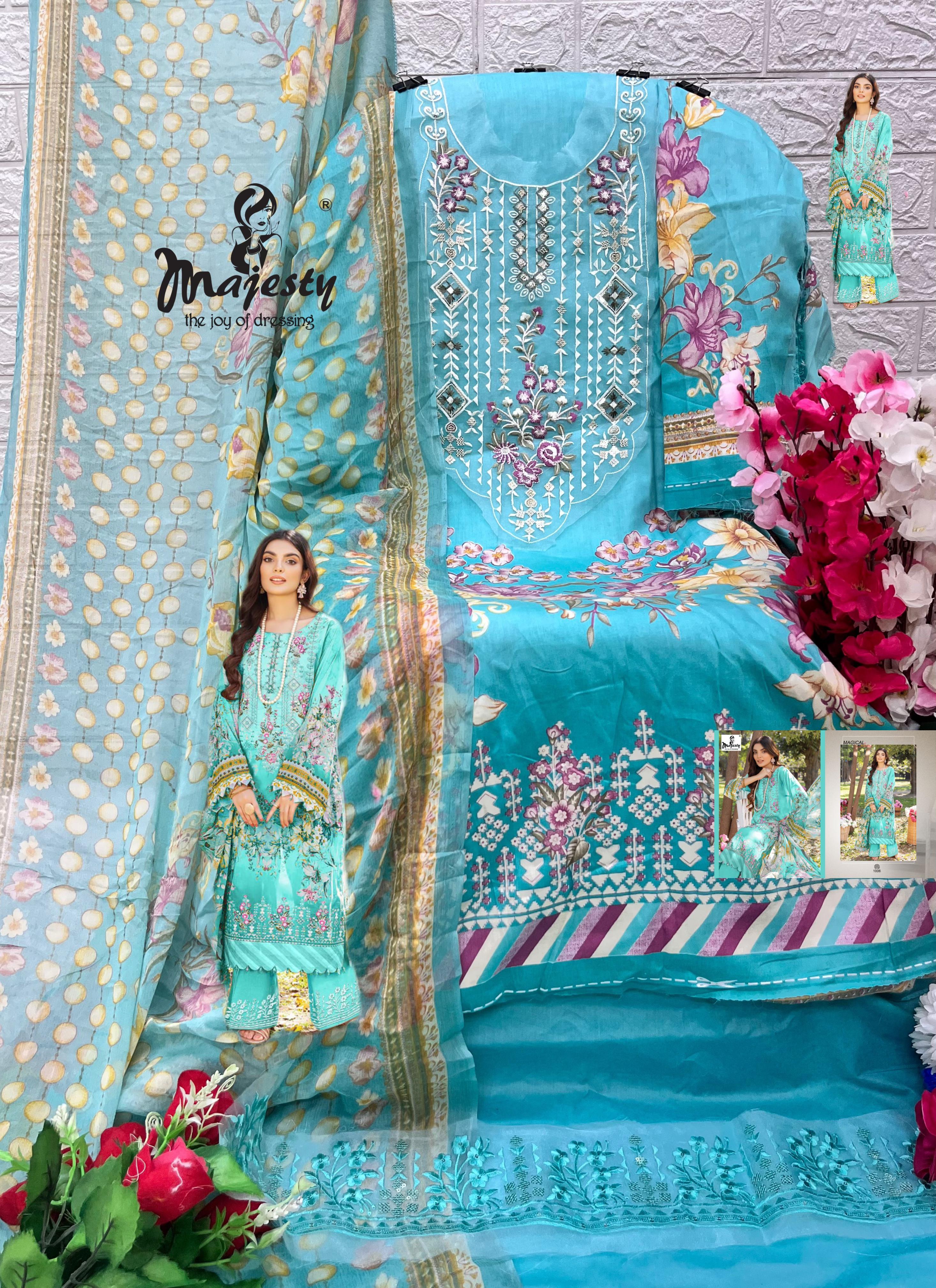Majesty firdous vol 7 jam cotton with patch embroidery work Cotton dupatta pakistani patch work salwar suits - jilaniwholesalesuit