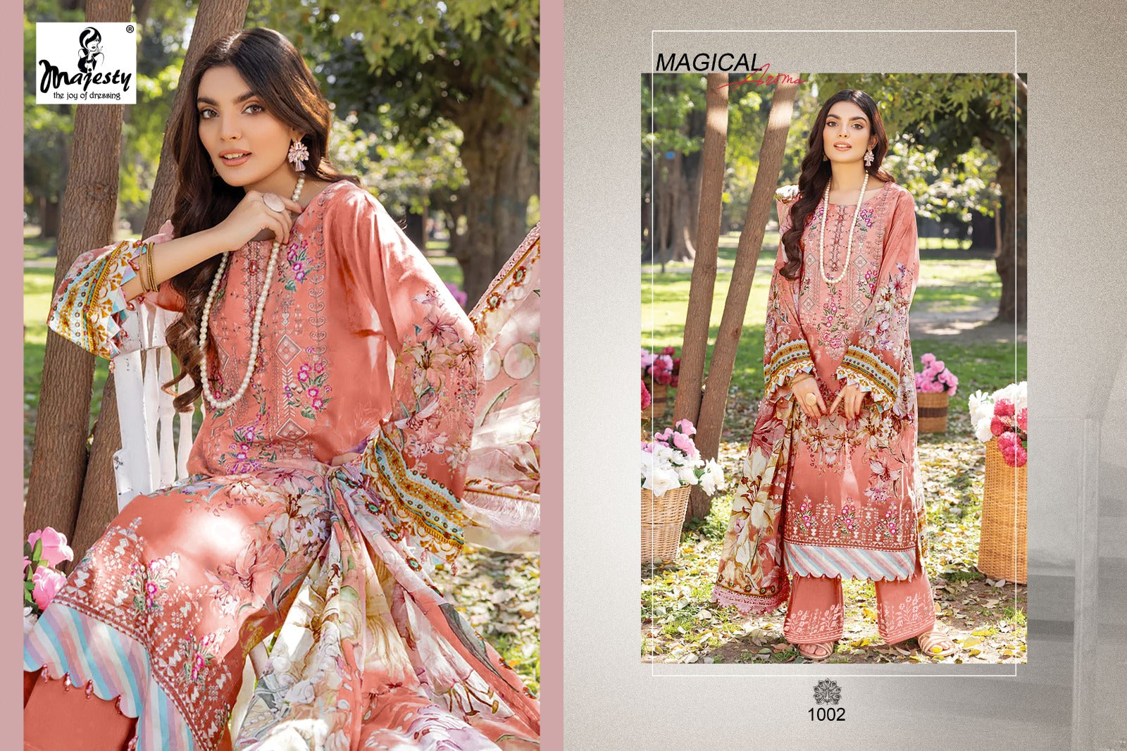 Majesty Firdous Vol 7 Jam Cotton With Patch Embroidery Work Chiffon Dupatta Pakistani Patch Work Salwar Suits - jilaniwholesalesuit