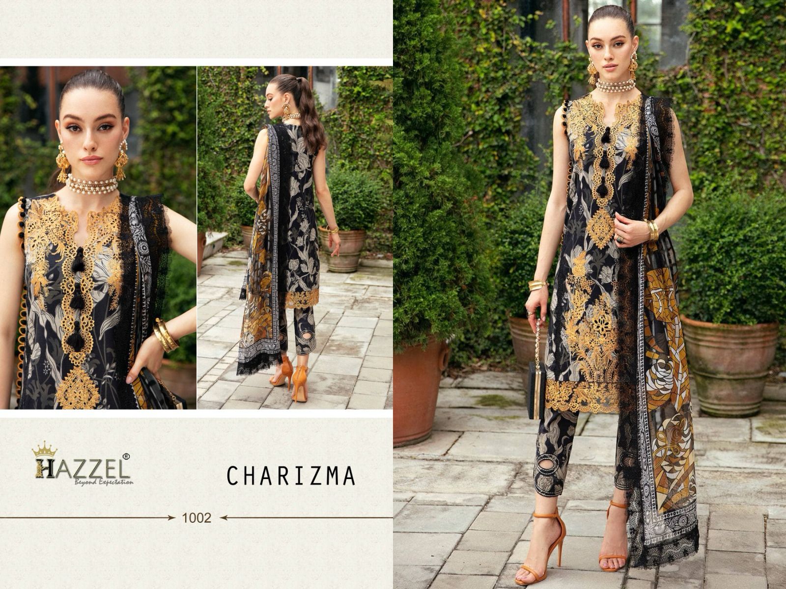 Hazeel Charizma Lawn Cotton With Embroidery Work Chiffon Dupatta Pakistani Salwar Kameez Wholesale Catalouge