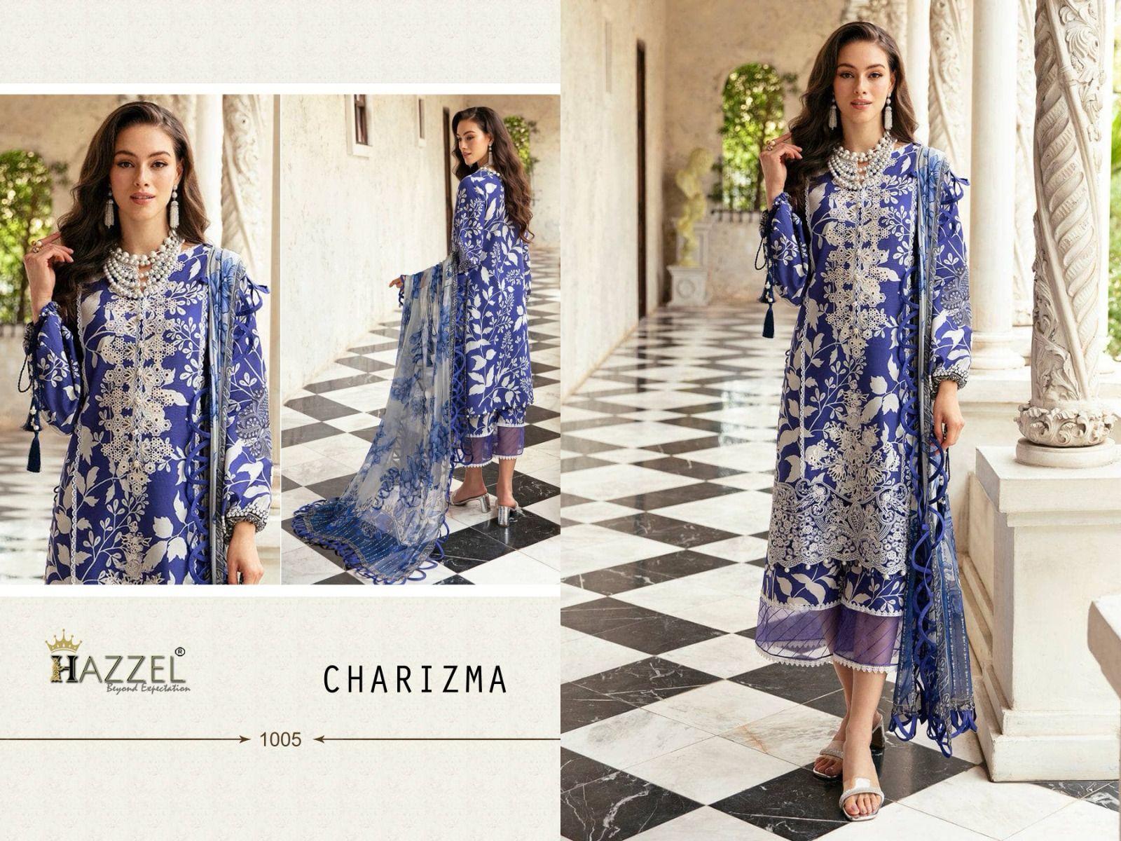 Hazeel Charizma Lawn Cotton With Embroidery Work Chiffon Dupatta Pakistani Salwar Kameez Wholesale Catalouge