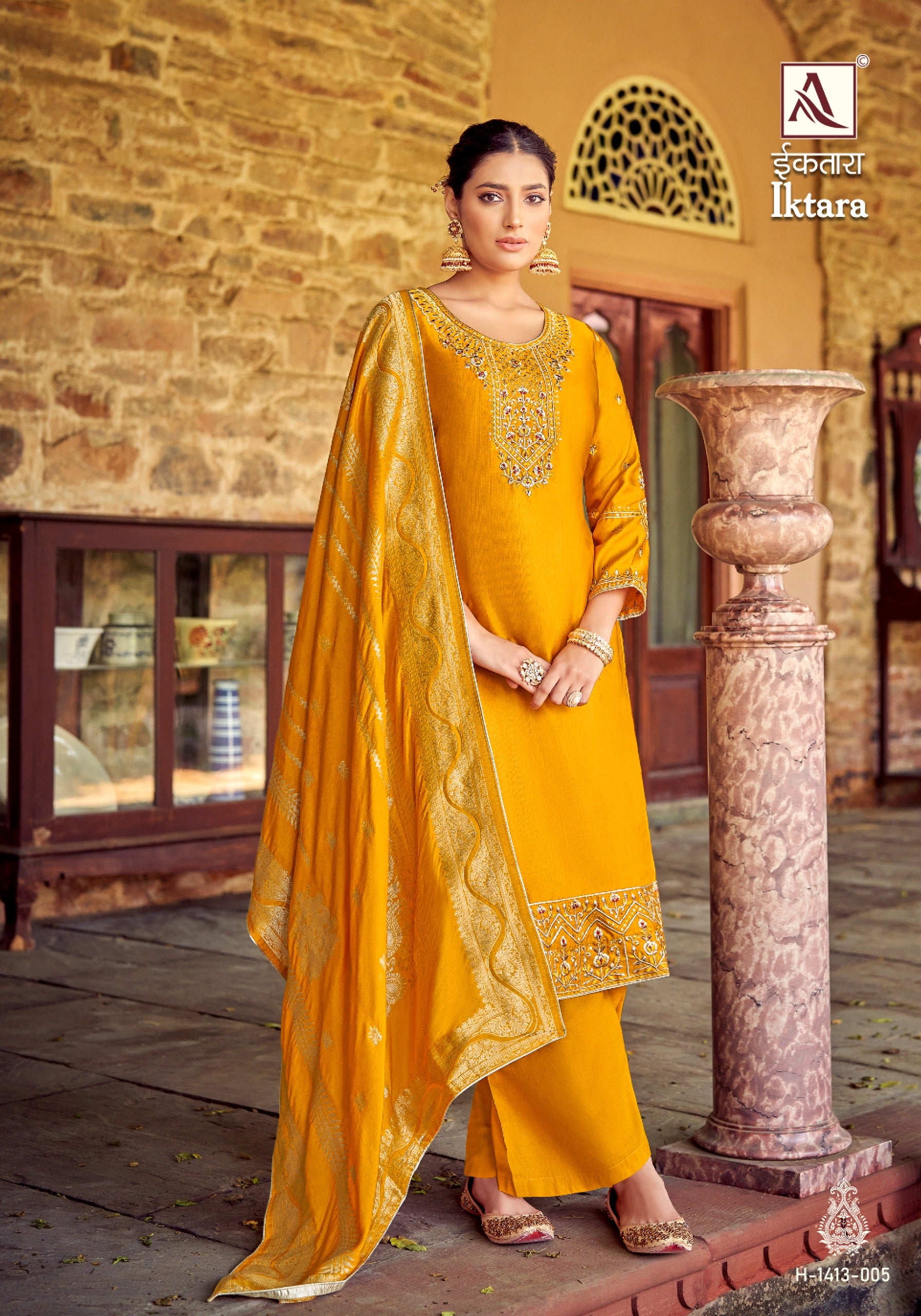 Alok Suit Iktara Revella Fabric Dyed with Embroidery Work Salwar Suits Wholesale Supplier - jilaniwholesalesuit