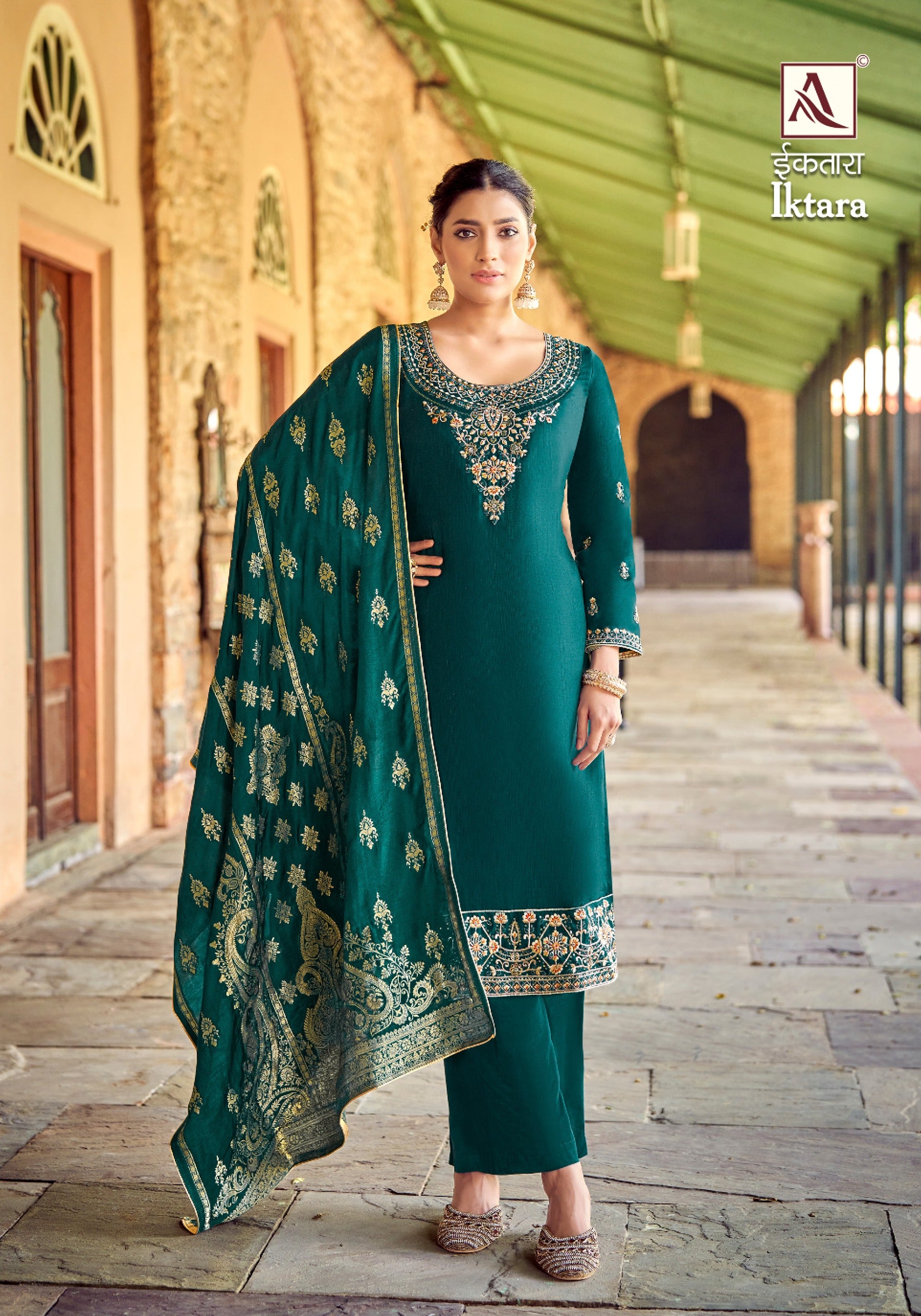 Alok Suit Iktara Revella Fabric Dyed with Embroidery Work Salwar Suits Wholesale Supplier - jilaniwholesalesuit