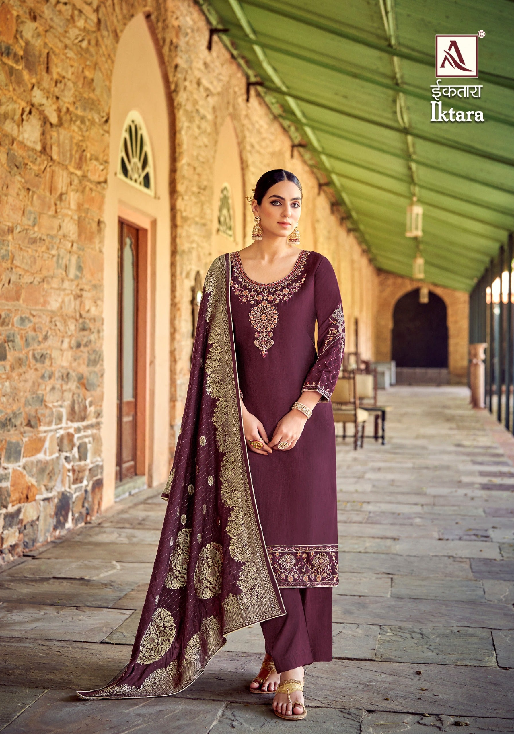 Alok Suit Iktara Revella Fabric Dyed with Embroidery Work Salwar Suits Wholesale Supplier - jilaniwholesalesuit