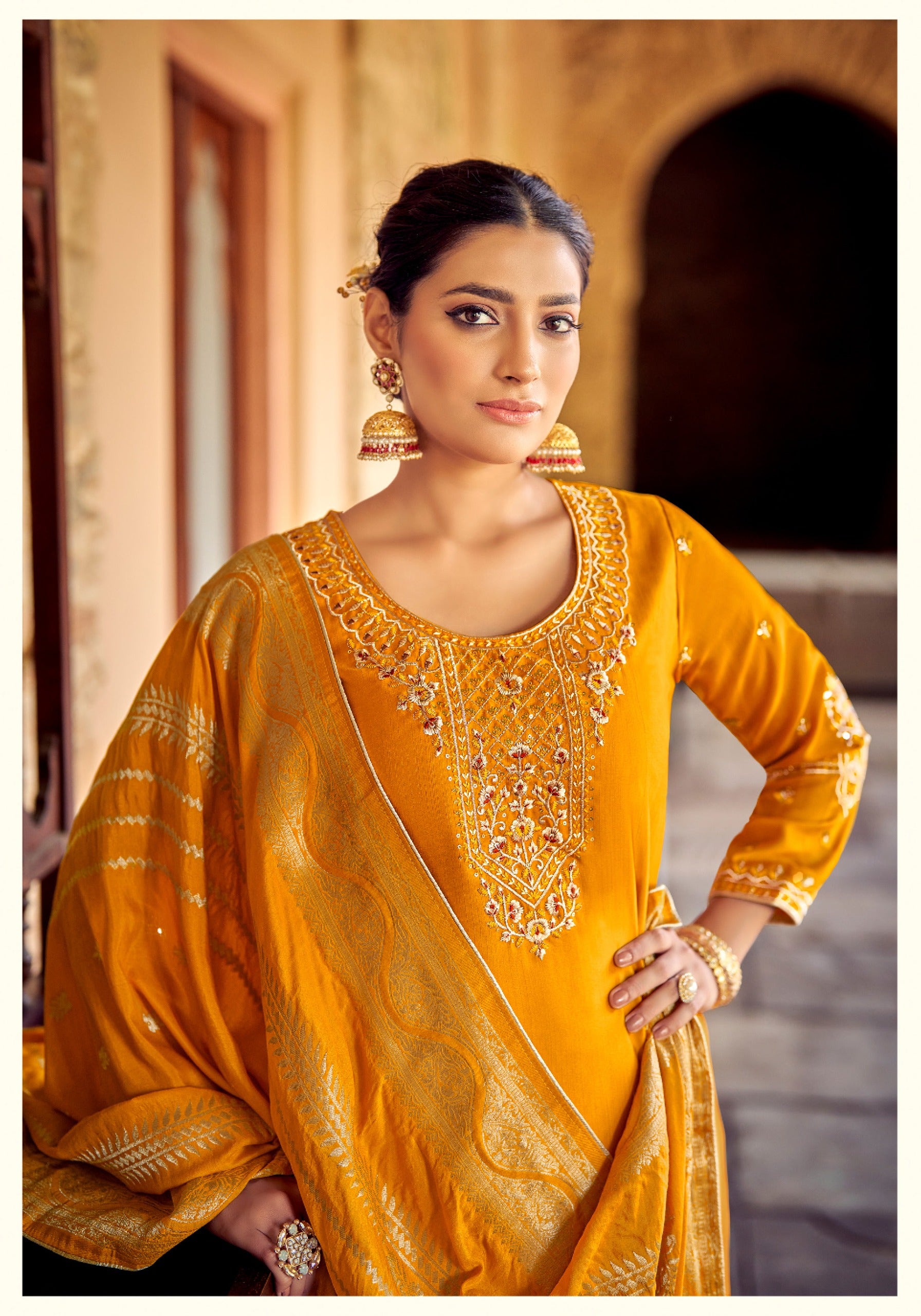 Alok Suit Iktara Revella Fabric Dyed with Embroidery Work Salwar Suits Wholesale Supplier - jilaniwholesalesuit