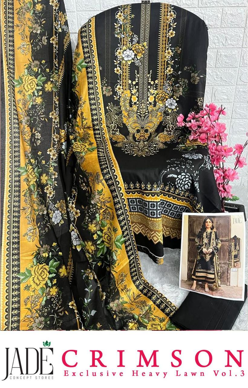 Jade Crimson Exclusive Heavy Lawn Vol 3 Cotton Printed Pakistani Dress Material Supplier In Jetpur - jilaniwholesalesuit