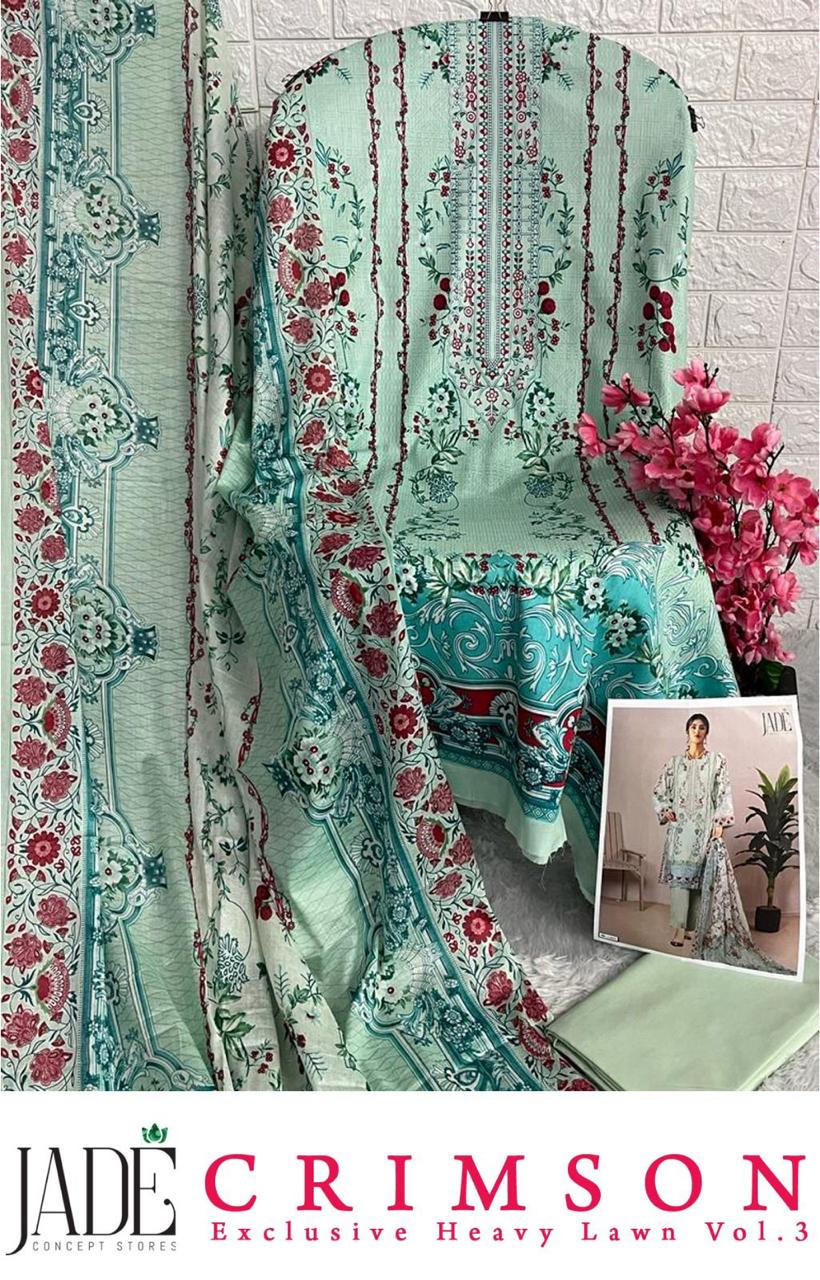 Jade Crimson Exclusive Heavy Lawn Vol 3 Cotton Printed Pakistani Dress Material Supplier In Jetpur - jilaniwholesalesuit