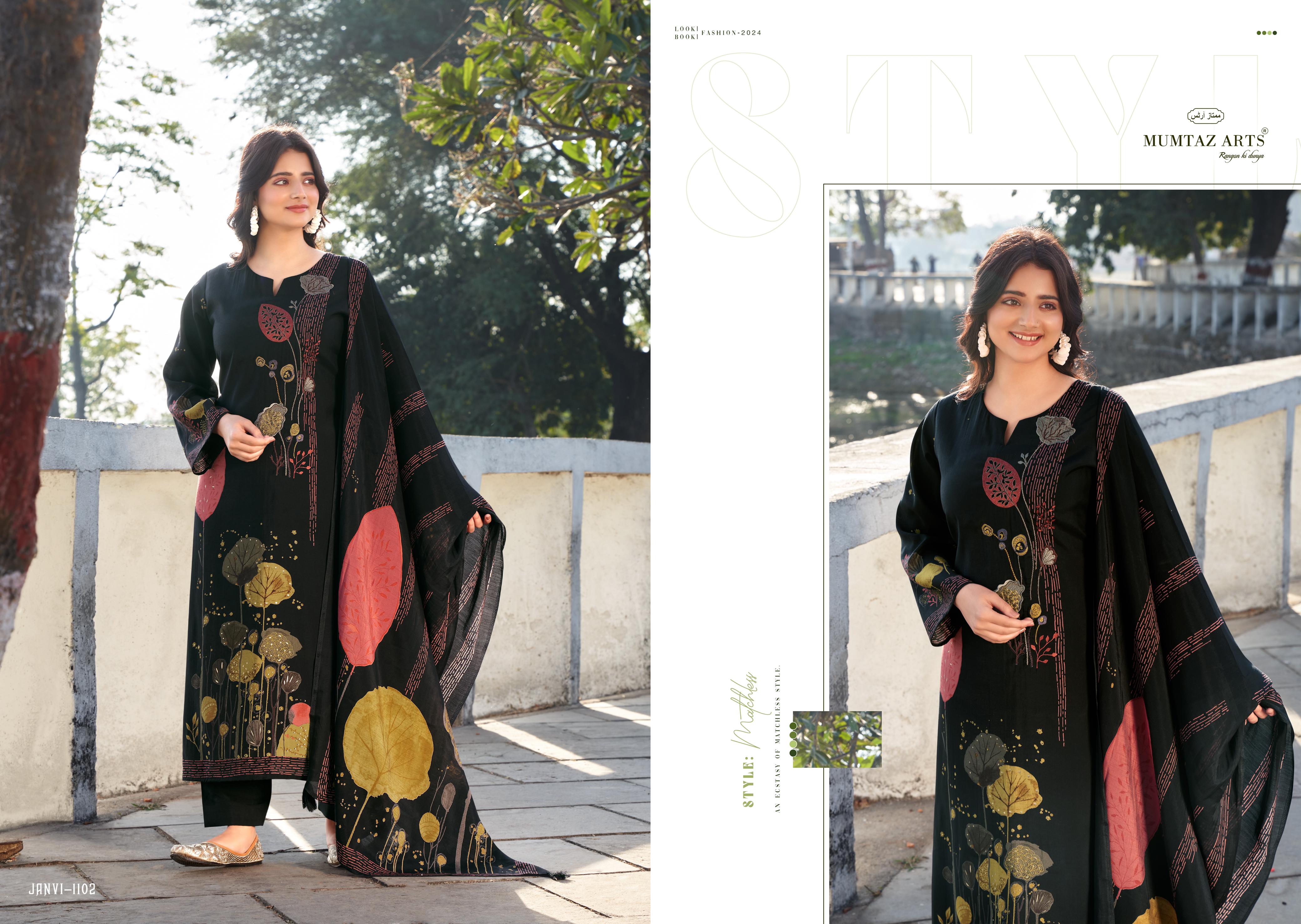 Mumtaz Arts Janvi Viscose Muslin Digital Print With Embroidery Work Salwar Suit Collection