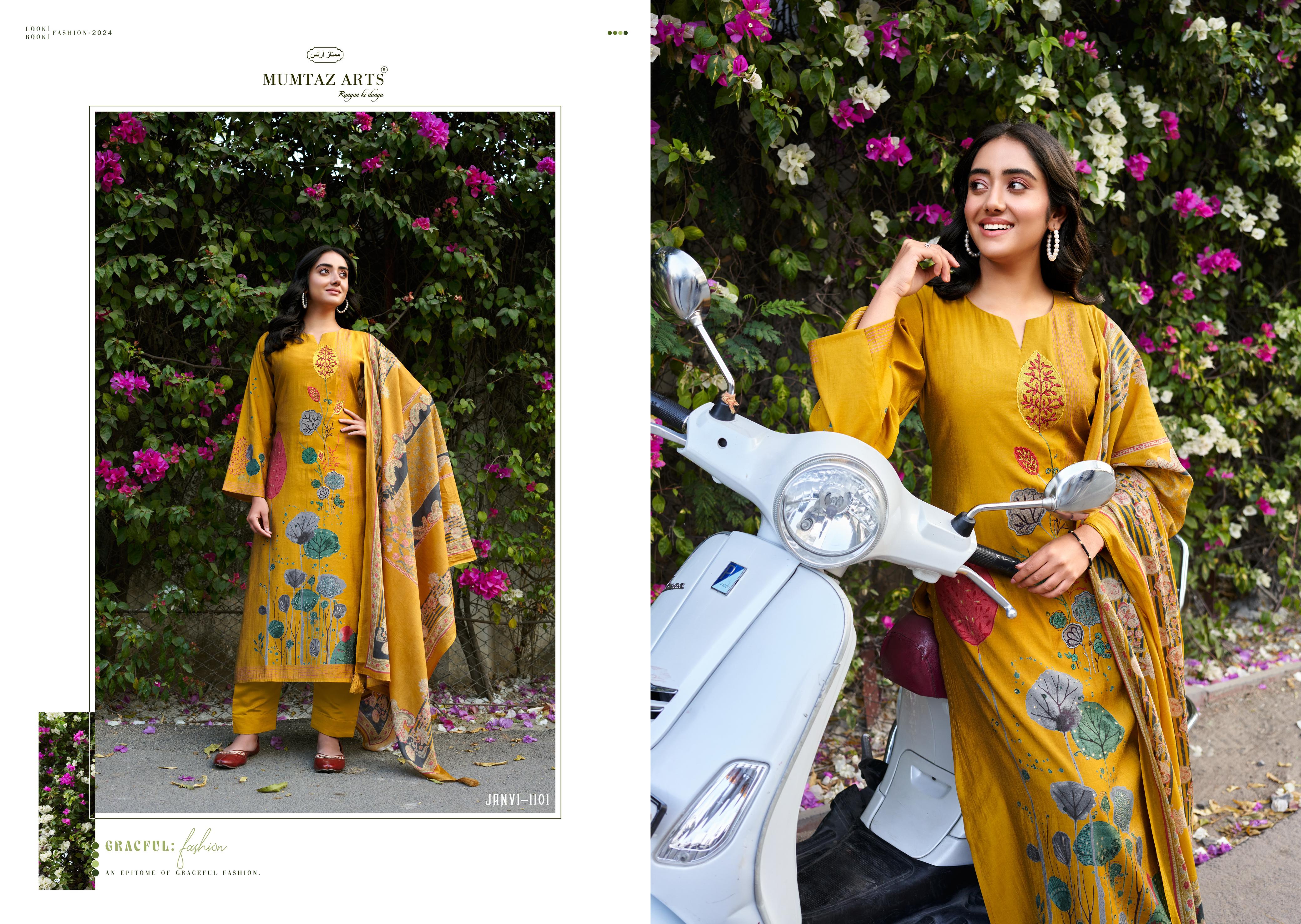 Mumtaz Arts Janvi Viscose Muslin Digital Print With Embroidery Work Salwar Suit Collection