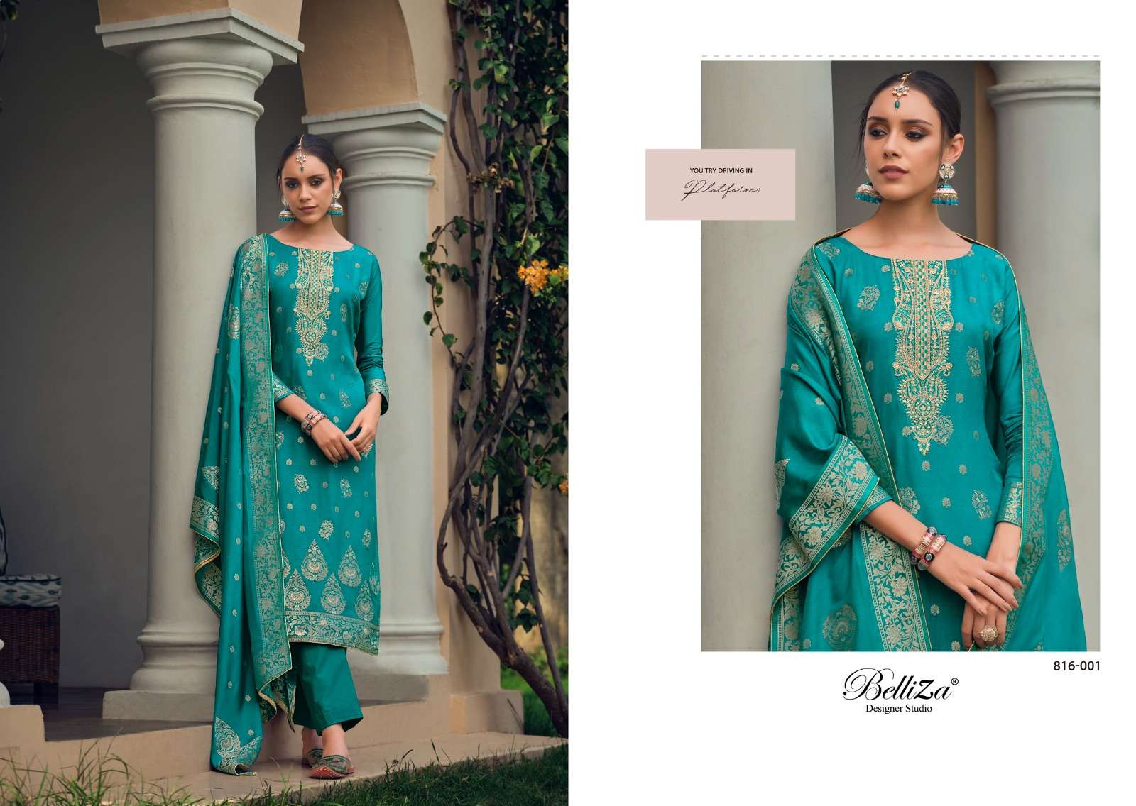 Belliza Designer Studio Lashkara Viscose Embroidery Work Dress Material Set