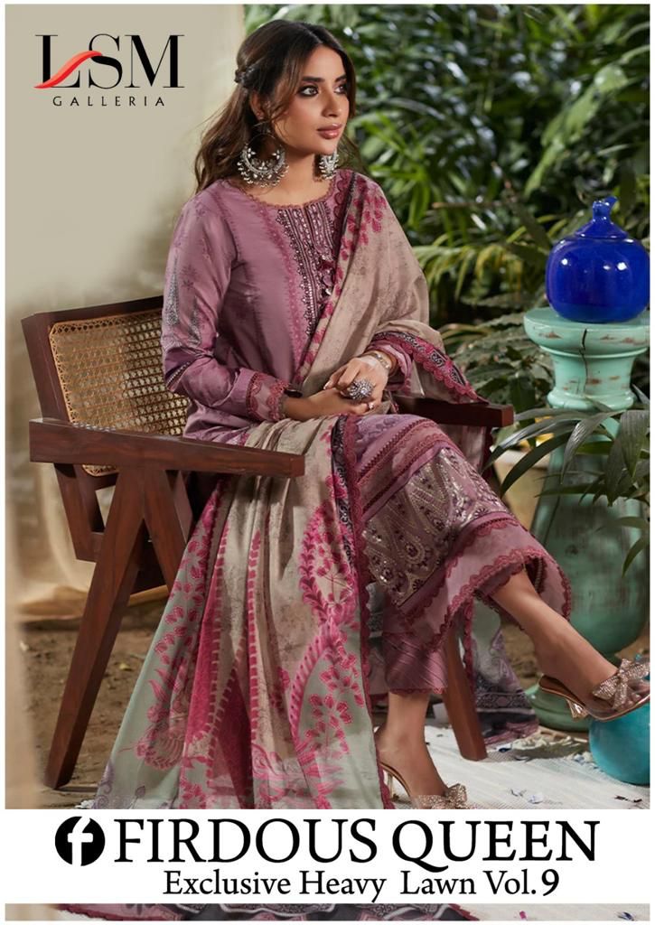 LSM Firdous Queen Exclusive Heavy Lawn Vol 9 Lawn Cotton Printed Pakistani Dress Material At Wholesale Rate - jilaniwholesalesuit