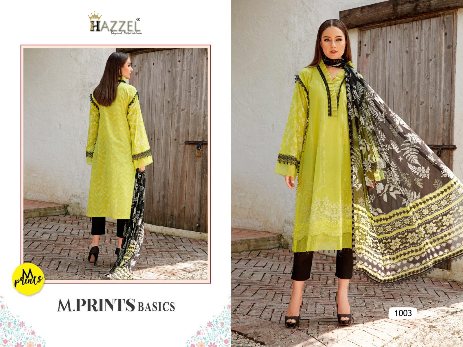 Hazzel M Prints Basics Cottton Printed With Embroidery Patches Pakistani Dress Cotton Dupatta - jilaniwholesalesuit