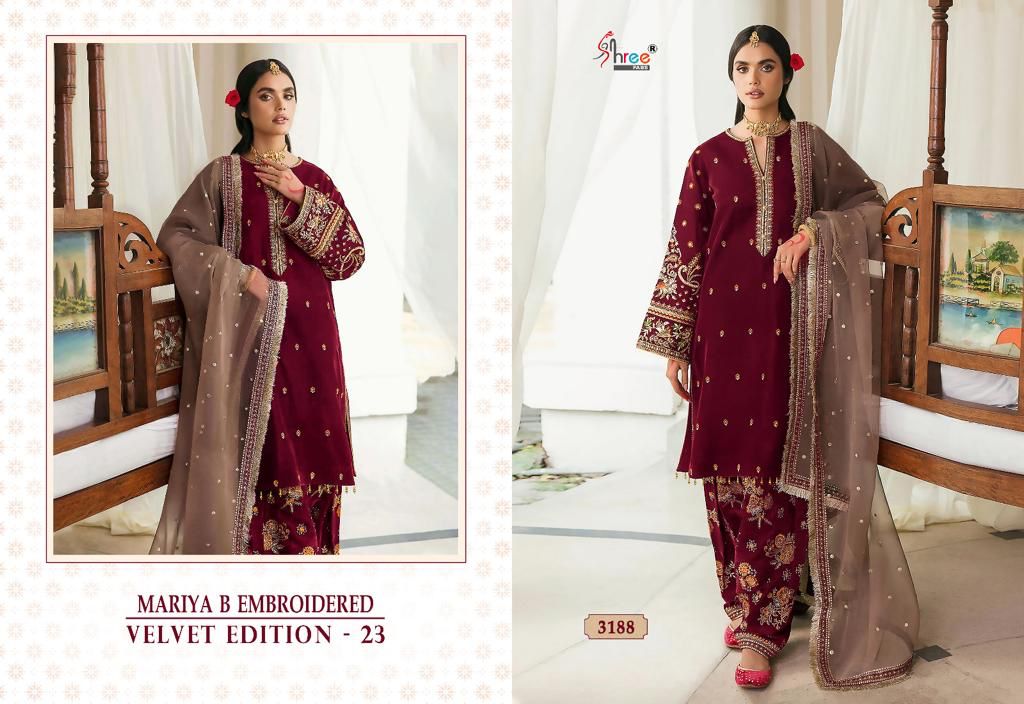 Shree Fabs Maria B Embroidered velvet edition 23 winter wear pakistani salwar suits at wholesale rate - jilaniwholesalesuit