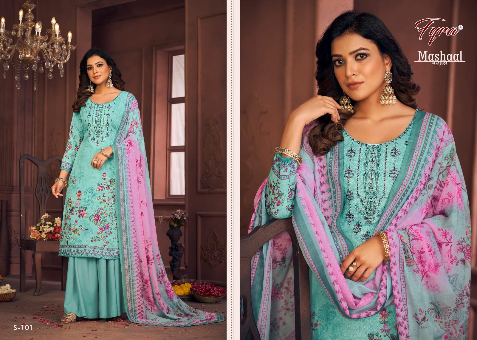 Fyra Designing Hub Presents Mashaal Cambric Cotton With Embroidery Work Salwar Suits For Women