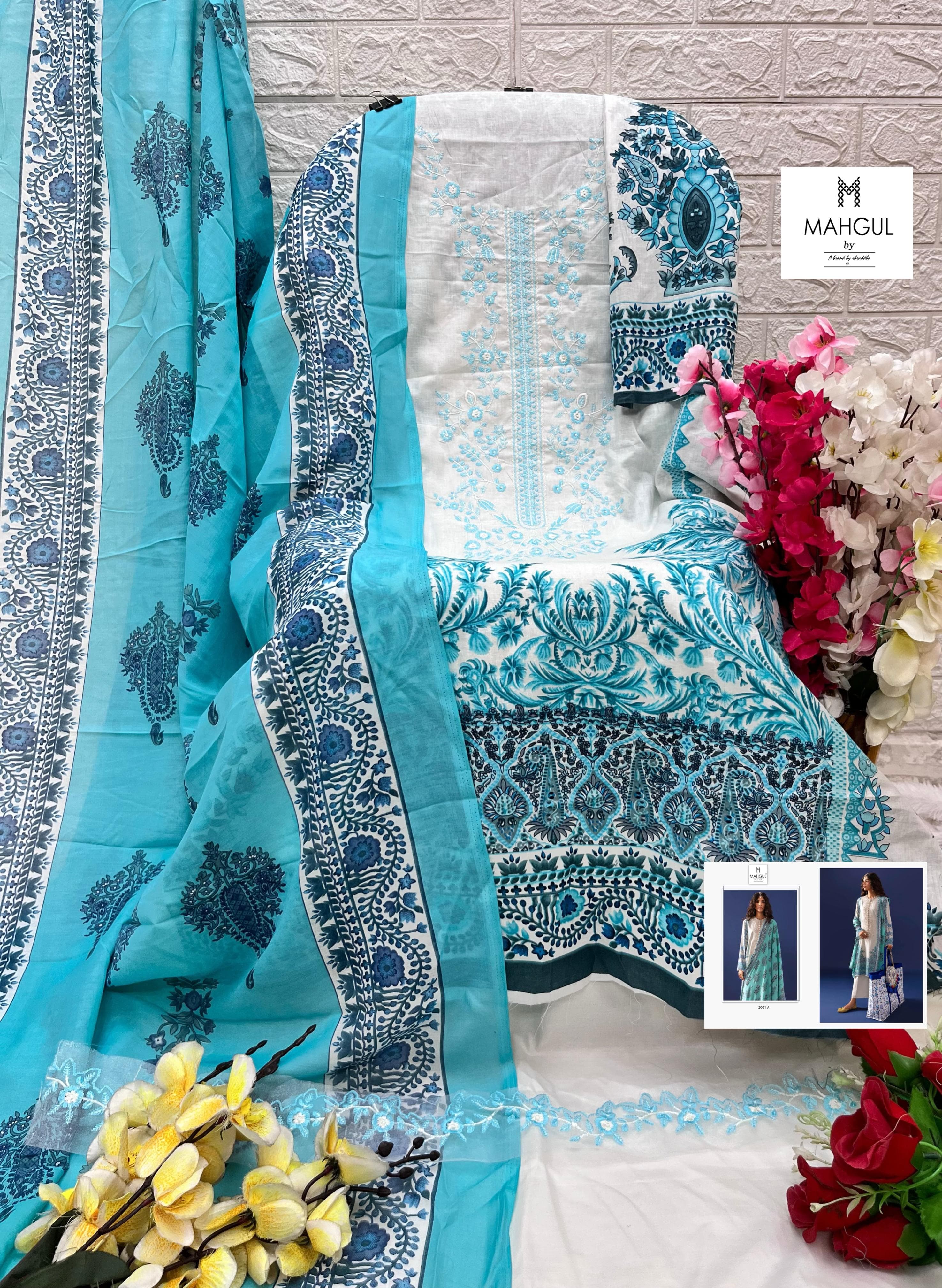 Mahgul Bin Saeed Vol 2 Lawn Cotton With Embroidery Work Chiffon Dupatta Pakistani Salwa r Kameez Latest Collection - jilaniwholesalesuit