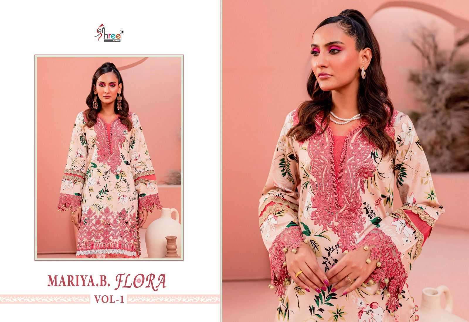 Shree fabs mariya.b. flora vol 1 jam cotton with embroidery work Cotton dupatta pakistani suits Online - jilaniwholesalesuit