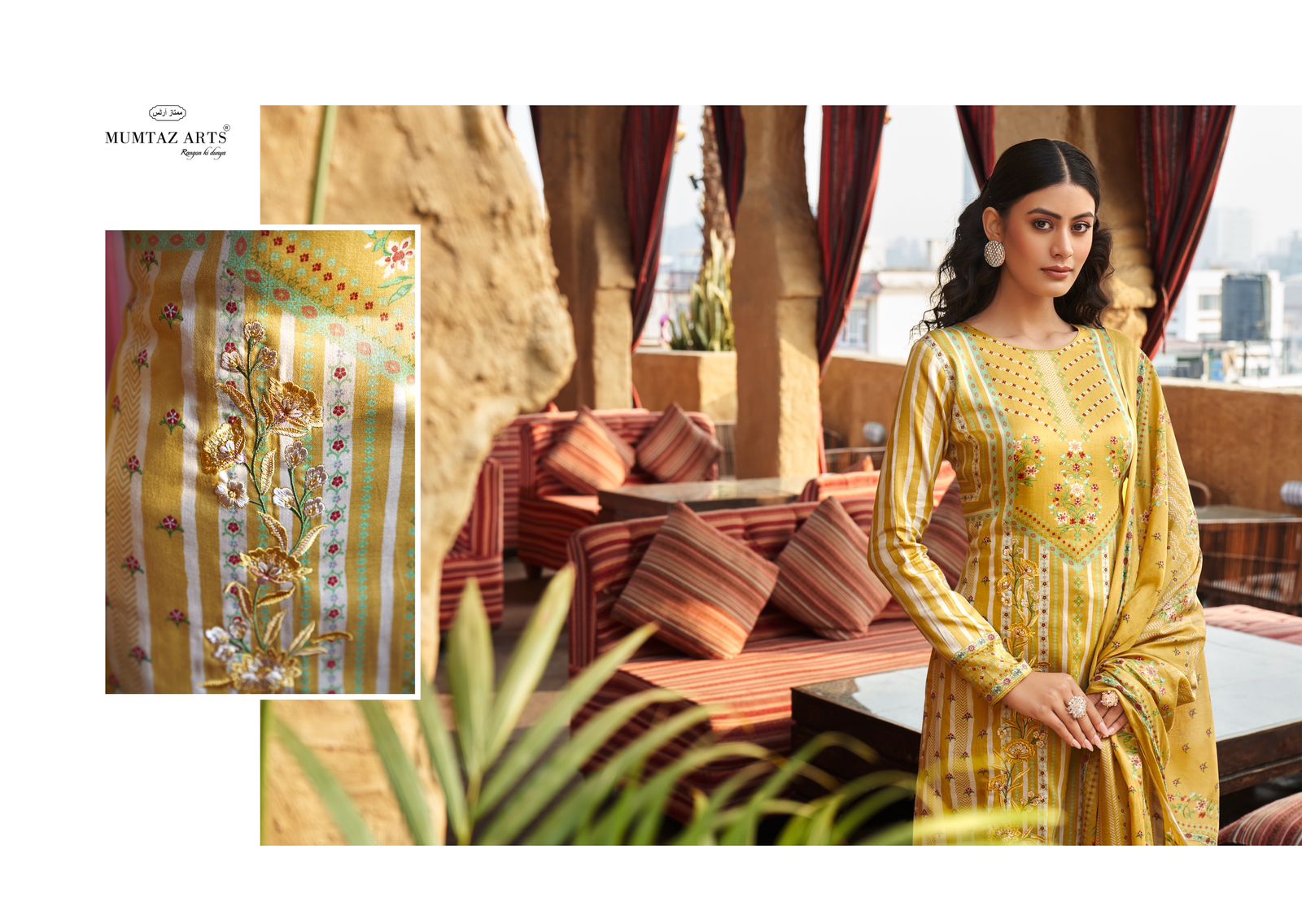 Mumtaz Arts Mayna Viscose Jam Satin With Embroidery Work Salwar Suit Eid Collection