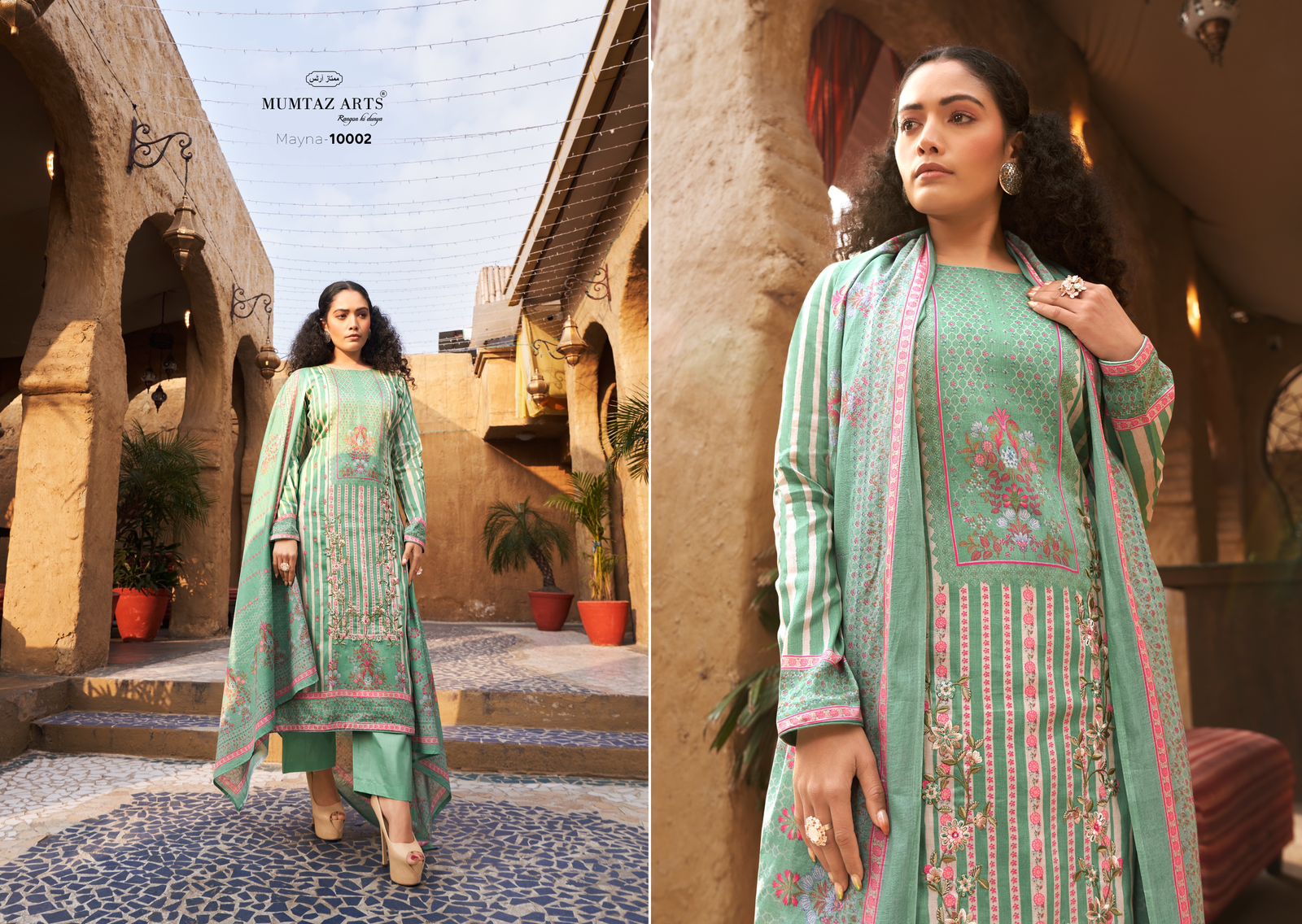 Mumtaz Arts Mayna Viscose Jam Satin With Embroidery Work Salwar Suit Eid Collection