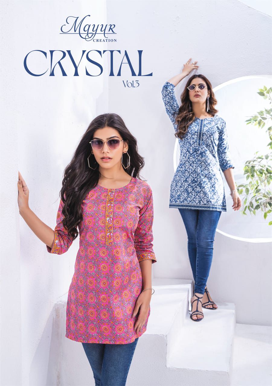 Mayur Crystal Vol 3 Poplin Cotton Readymade Tunic Tops Wholesale Supplier Jetpur