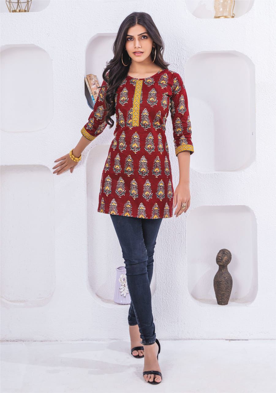 Mayur Crystal Vol 3 Poplin Cotton Readymade Tunic Tops Wholesale Supplier Jetpur