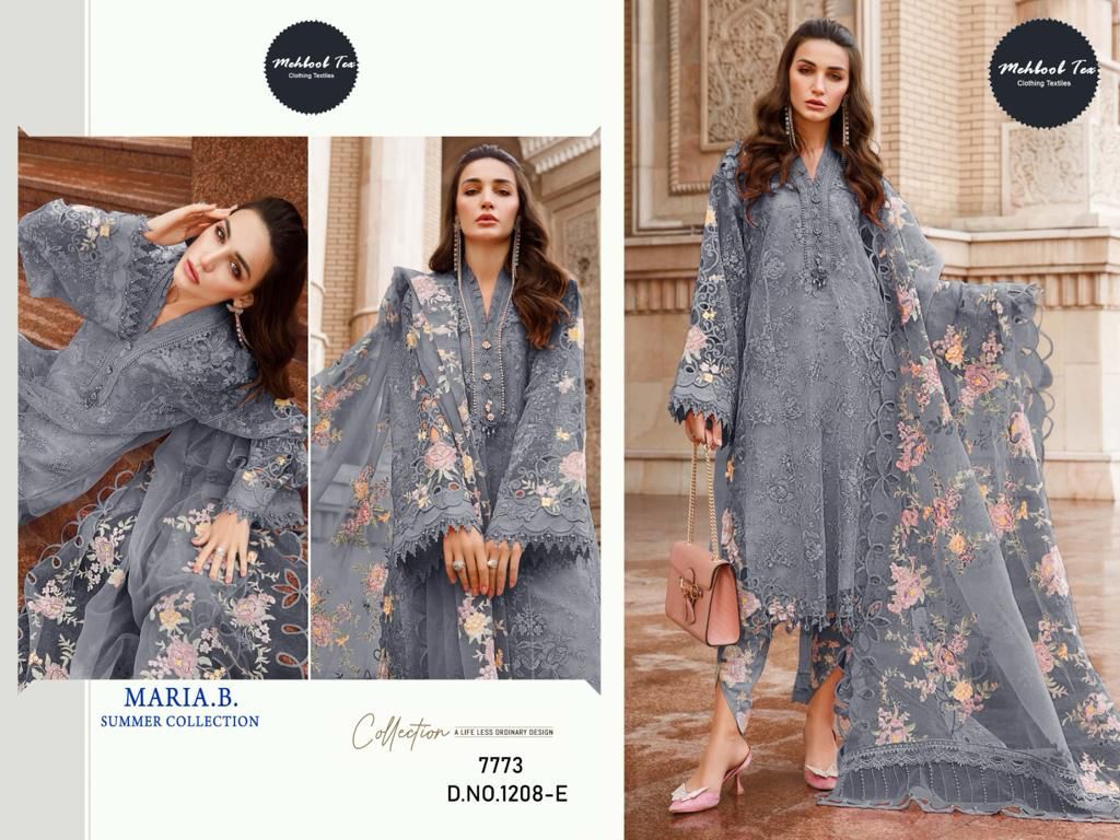 Mehboob Tex Maria B Summer Collection 7773 D.no. 1208 Organza With Embroidery Work Salwar Suits Supplier - jilaniwholesalesuit