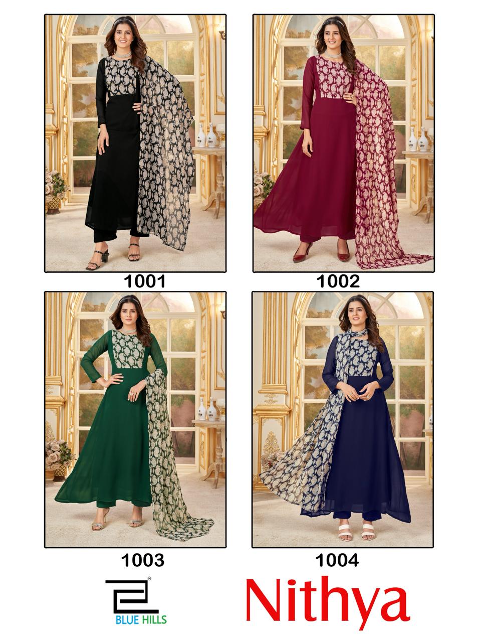 Blue Hills Nithya Georgette With Discharge Print Top Bottom With Dupatta Readymade Collection - jilaniwholesalesuit