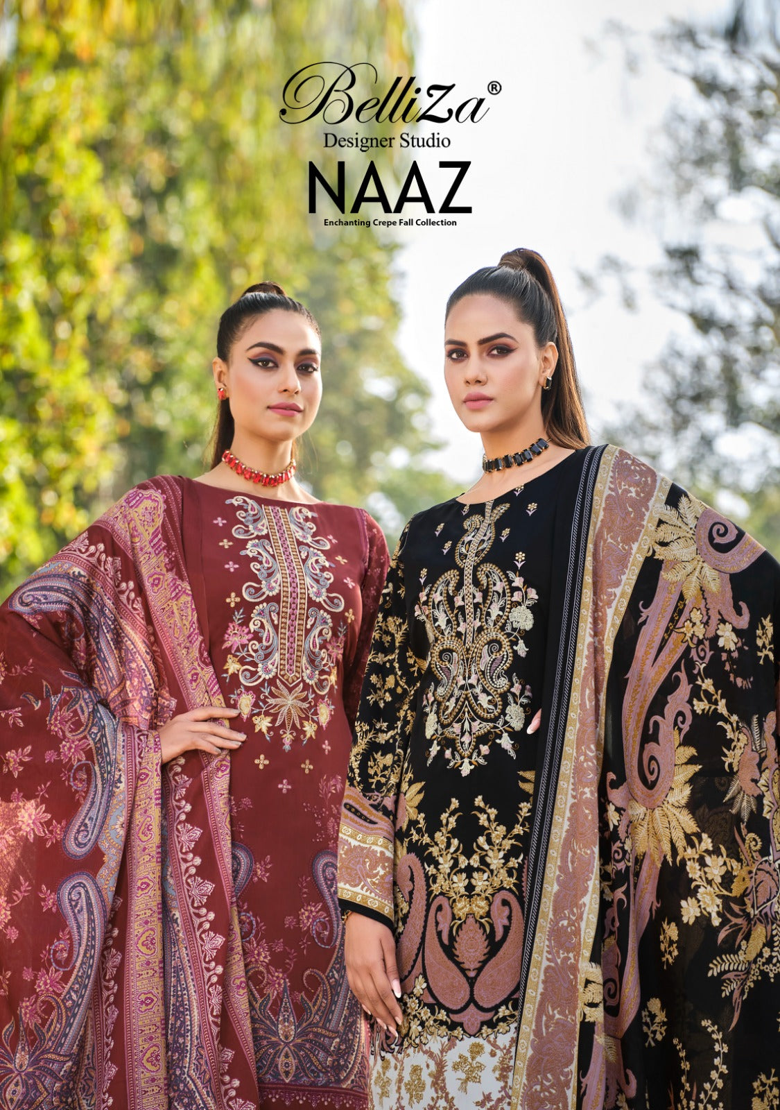 Belliza Designer Suits Naaz Crepe With Embroidery Work Crepe Suits Wholesale Supplier in Surat - jilaniwholesalesuit