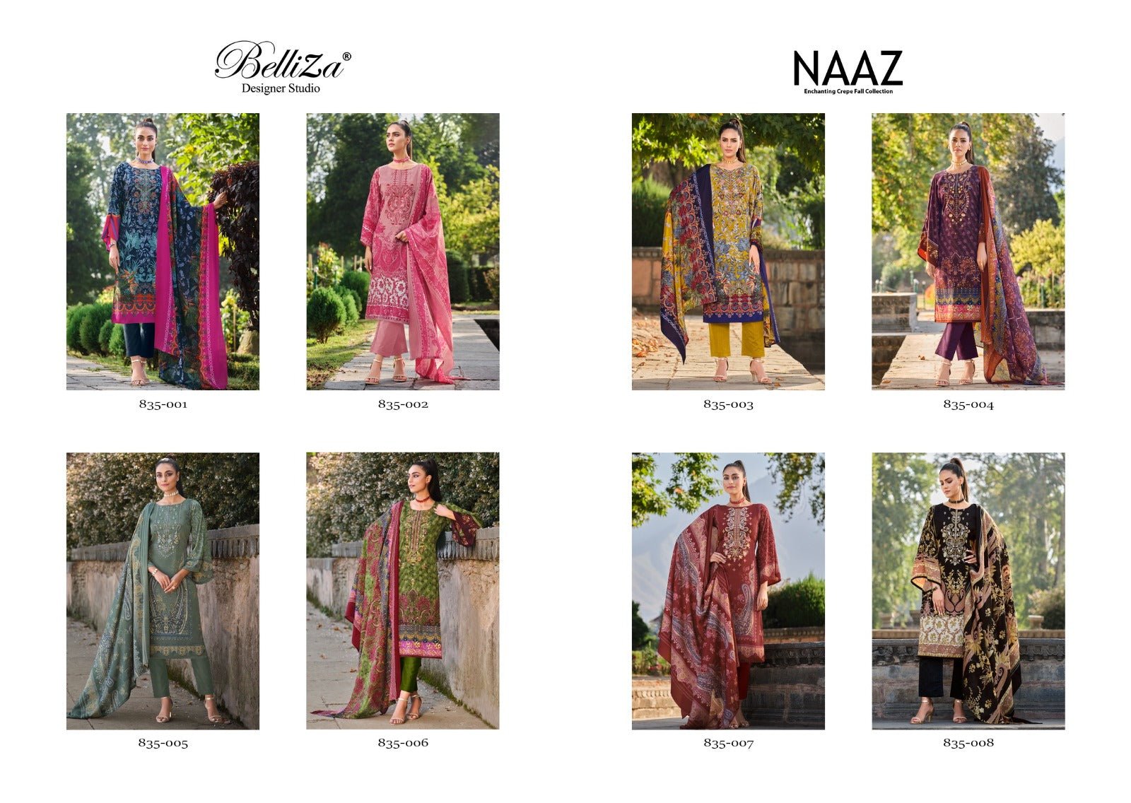 Belliza Designer Suits Naaz Crepe With Embroidery Work Crepe Suits Wholesale Supplier in Surat - jilaniwholesalesuit