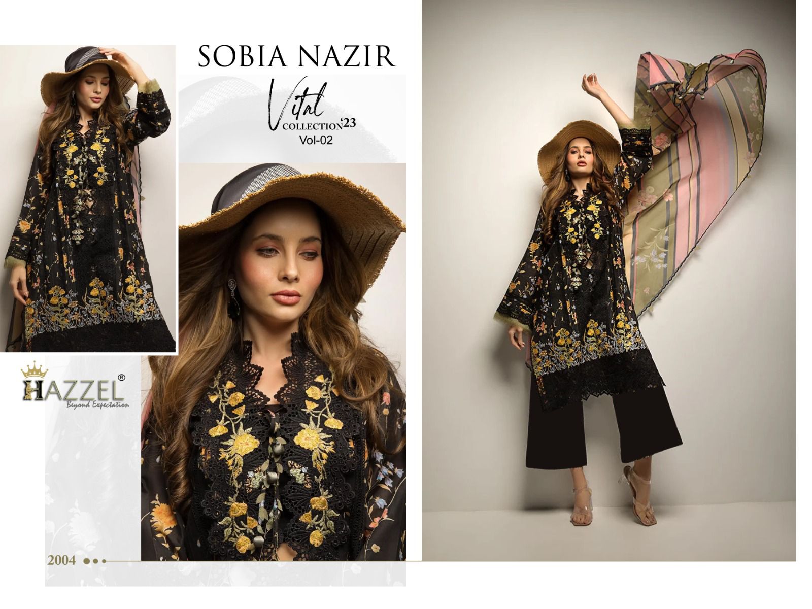 Hazzel sobia nazir vol 2 cotton pakistani patch work salwar suits wholesale catalouge chiffon dupatta - jilaniwholesalesuit