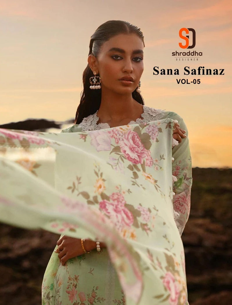 Shraddha Designer Sana Safinaz Vol 5 Lawn Cotton With Embroidery Work Pakistani Suits Wholesaler