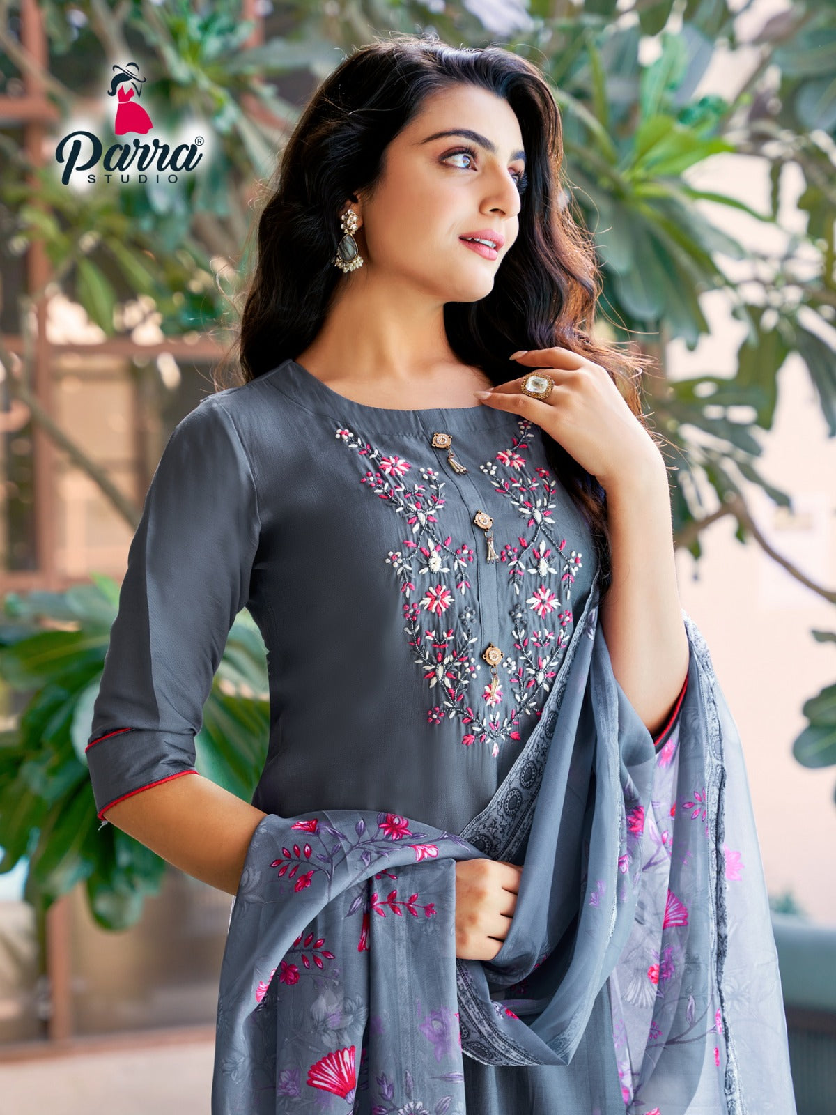 Parra Studio Shrishti Roman Silk With Embroidery Work Top Bottom With Dupatta Readymade Suit Wholesaler - jilaniwholesalesuit