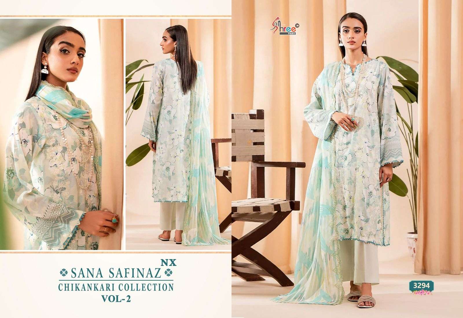 Shee Fabs Sana Safinaz Nx Vol 2 Chickenkari Collection Chiffon Dupatta Pakistani Salwar Suits Wholesale Catalog