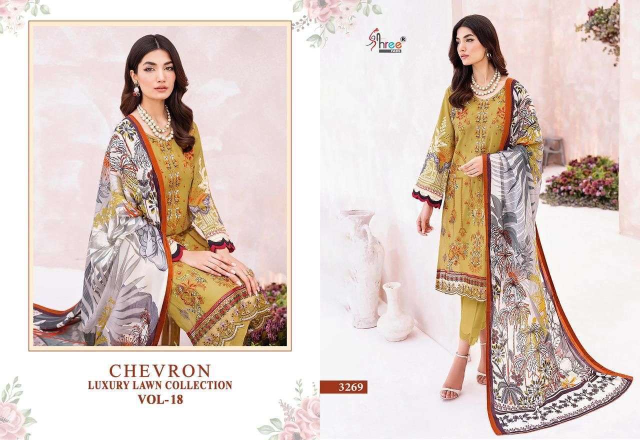 Shree Fabs Chevron Luxury Lawn Collection Vol 18 Cotton With Embroidery Work Chiffon Dupatta pakistani suits for women - jilaniwholesalesuit