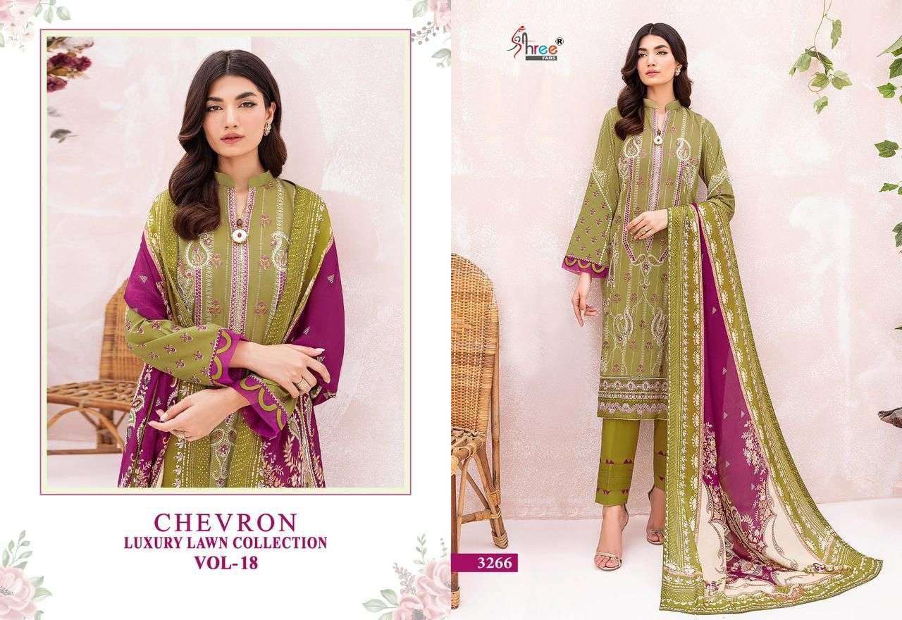 Shree Fabs Chevron Luxury Lawn Collection Vol 18 Cotton With Embroidery Work Chiffon Dupatta pakistani suits for women - jilaniwholesalesuit