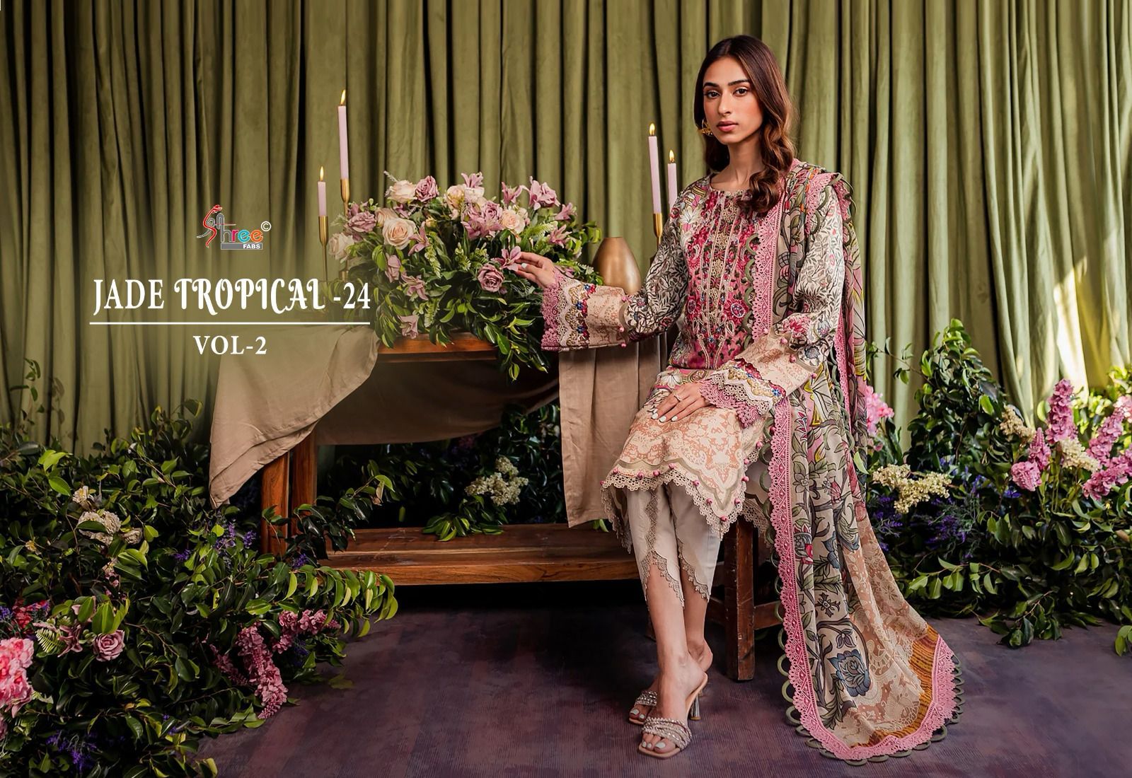 Shree Fabs Jade Tropical-24 Vol 2 Cotton Printed With Embroidery Work Chiffon Dupatta Pakistani Salwar Kameez Wholesaler In Surat