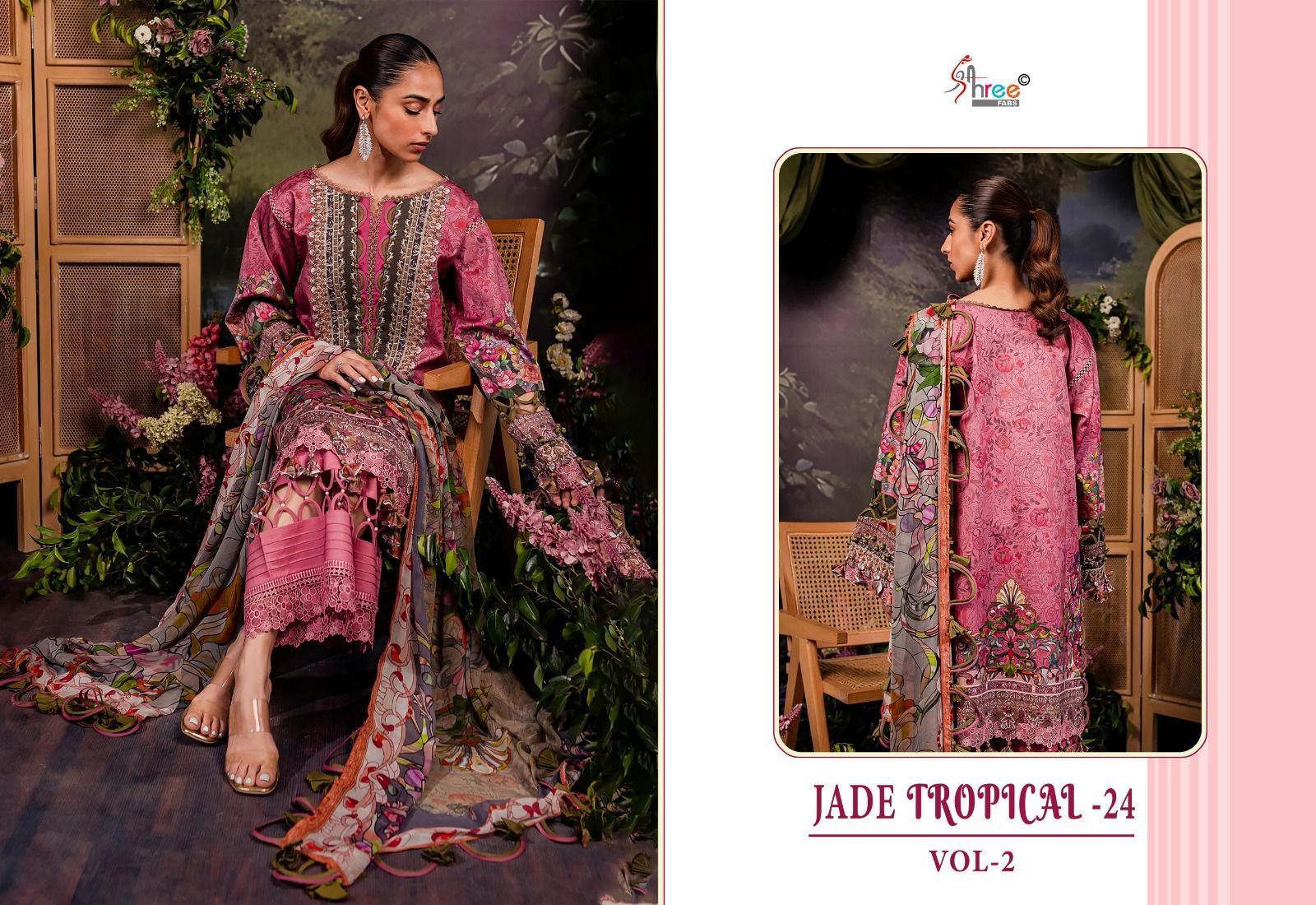 Shree Fabs Jade Tropical-24 Vol 2 Cotton Printed With Embroidery Work Chiffon Dupatta Pakistani Salwar Kameez Wholesaler In Surat