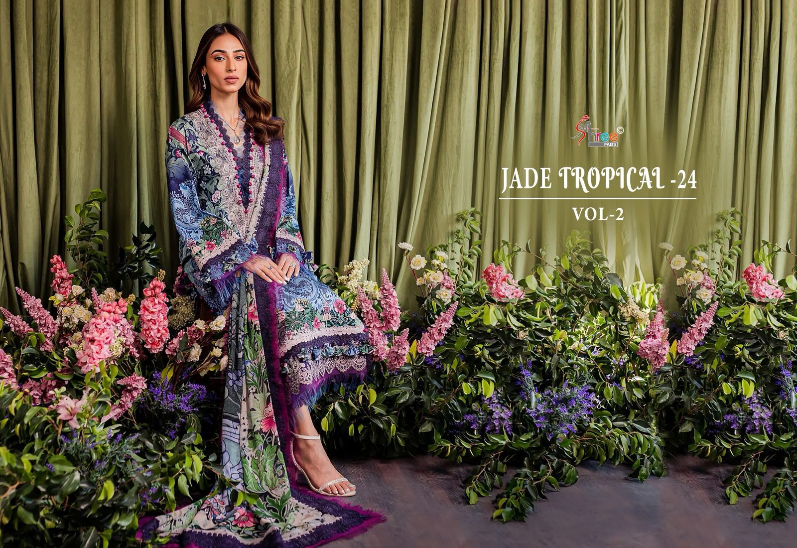 Shree Fabs Jade Tropical-24 Vol 2 Cotton Printed With Embroidery Work Chiffon Dupatta Pakistani Salwar Kameez Wholesaler In Surat